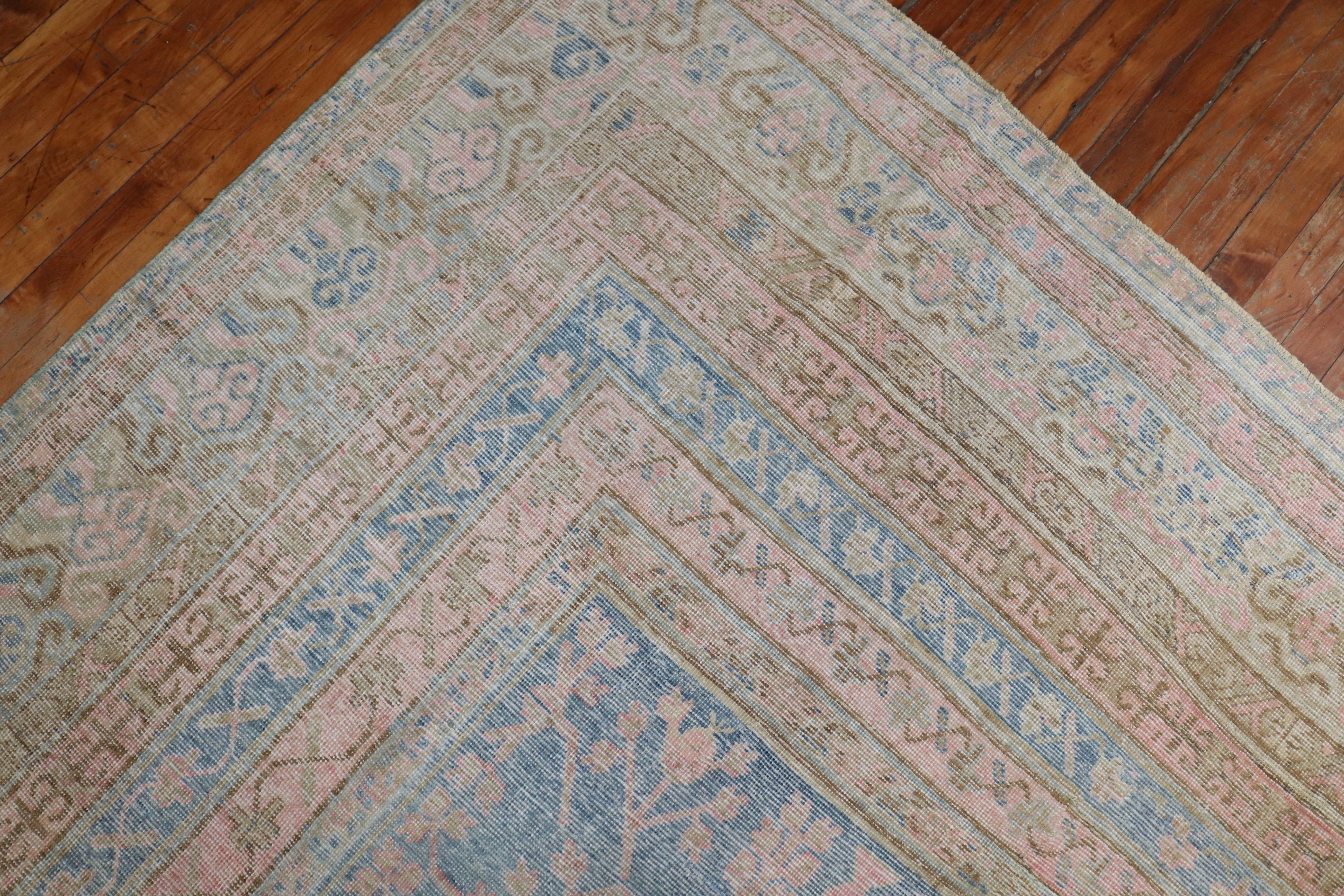 Wool Light Blue Pink Large Antique Khotan Rug, Early 20th Century For Sale