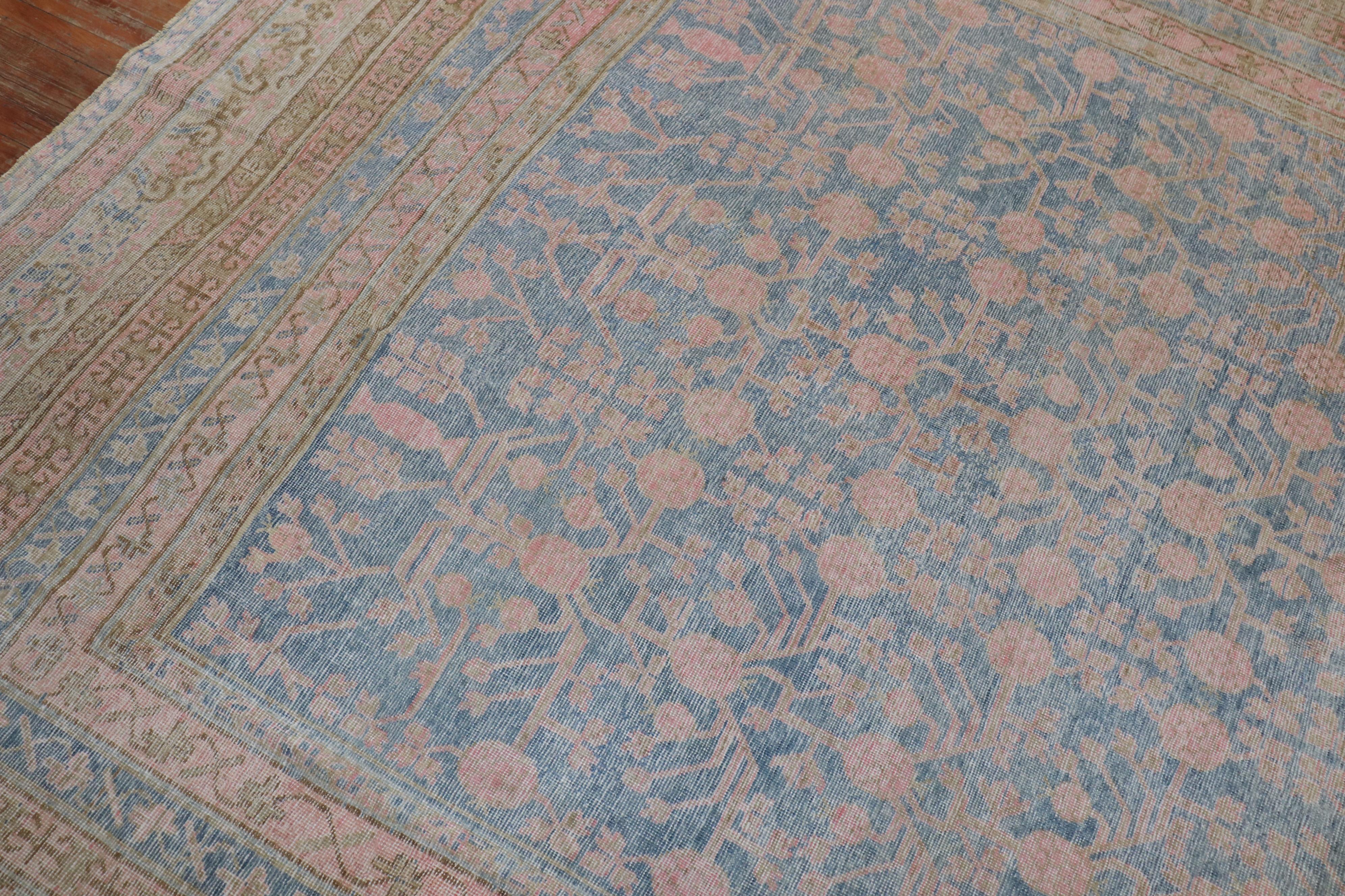 Light Blue Pink Large Antique Khotan Rug, Early 20th Century For Sale 1