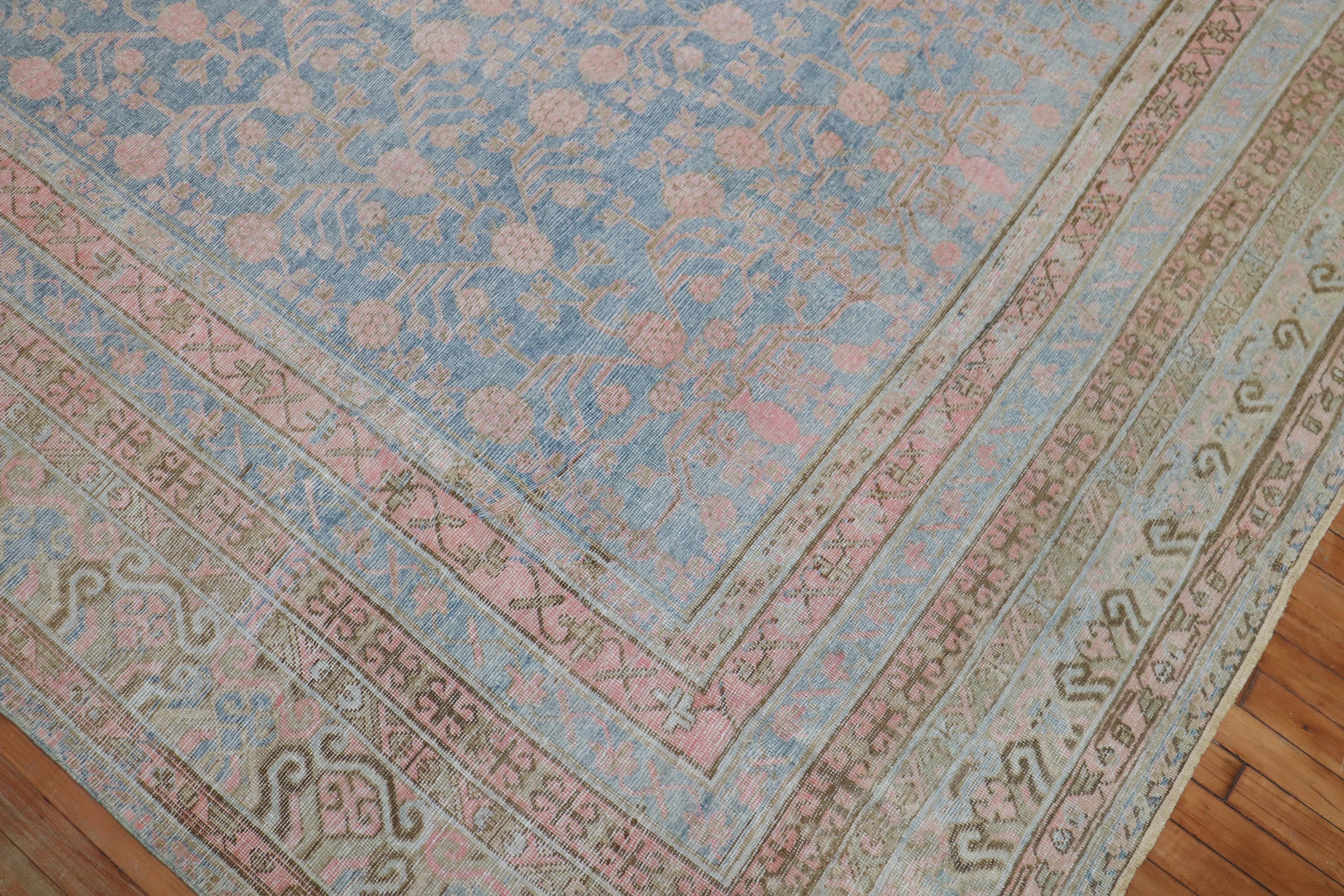 Light Blue Pink Large Antique Khotan Rug, Early 20th Century For Sale 2