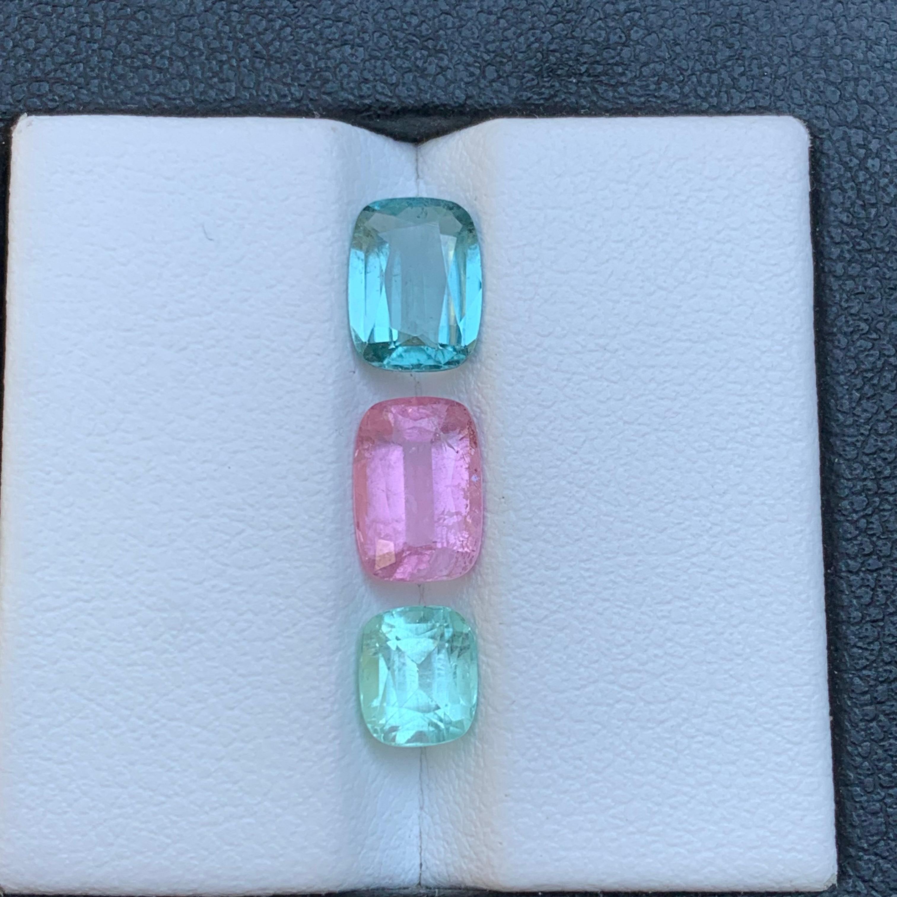 Gemas sueltas de turmalina natural azul claro, rosa y verde pastel 3,55 ct-joya en venta 5