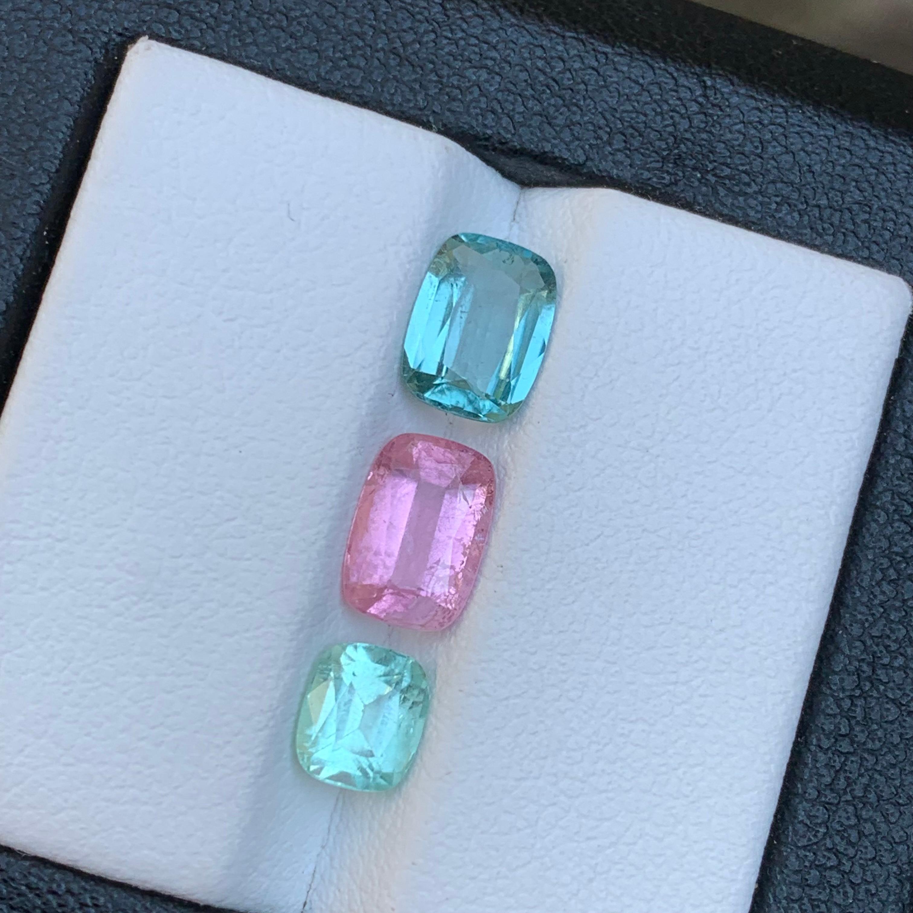Gemas sueltas de turmalina natural azul claro, rosa y verde pastel 3,55 ct-joya en venta 7