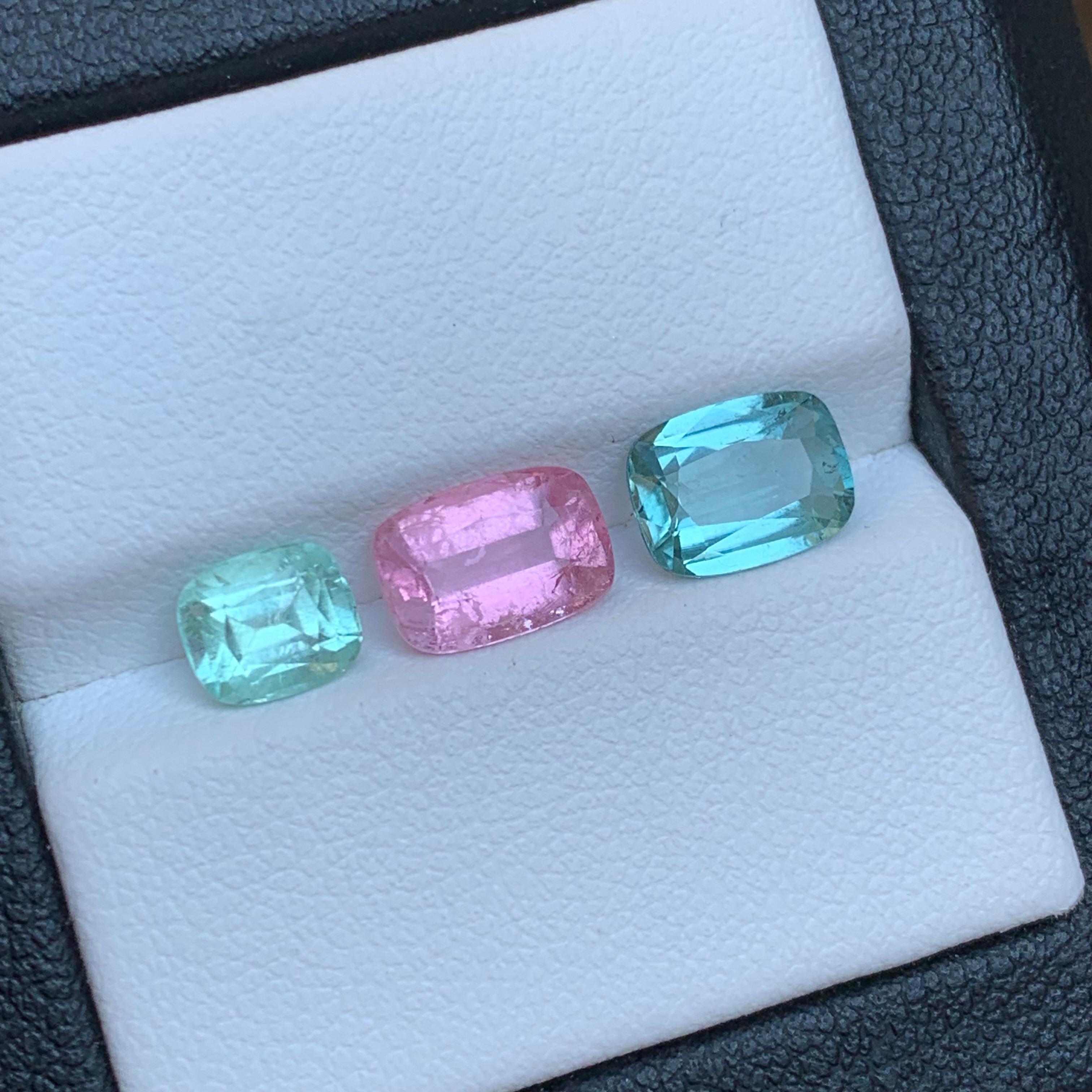Femenino o masculino Gemas sueltas de turmalina natural azul claro, rosa y verde pastel 3,55 ct-joya en venta