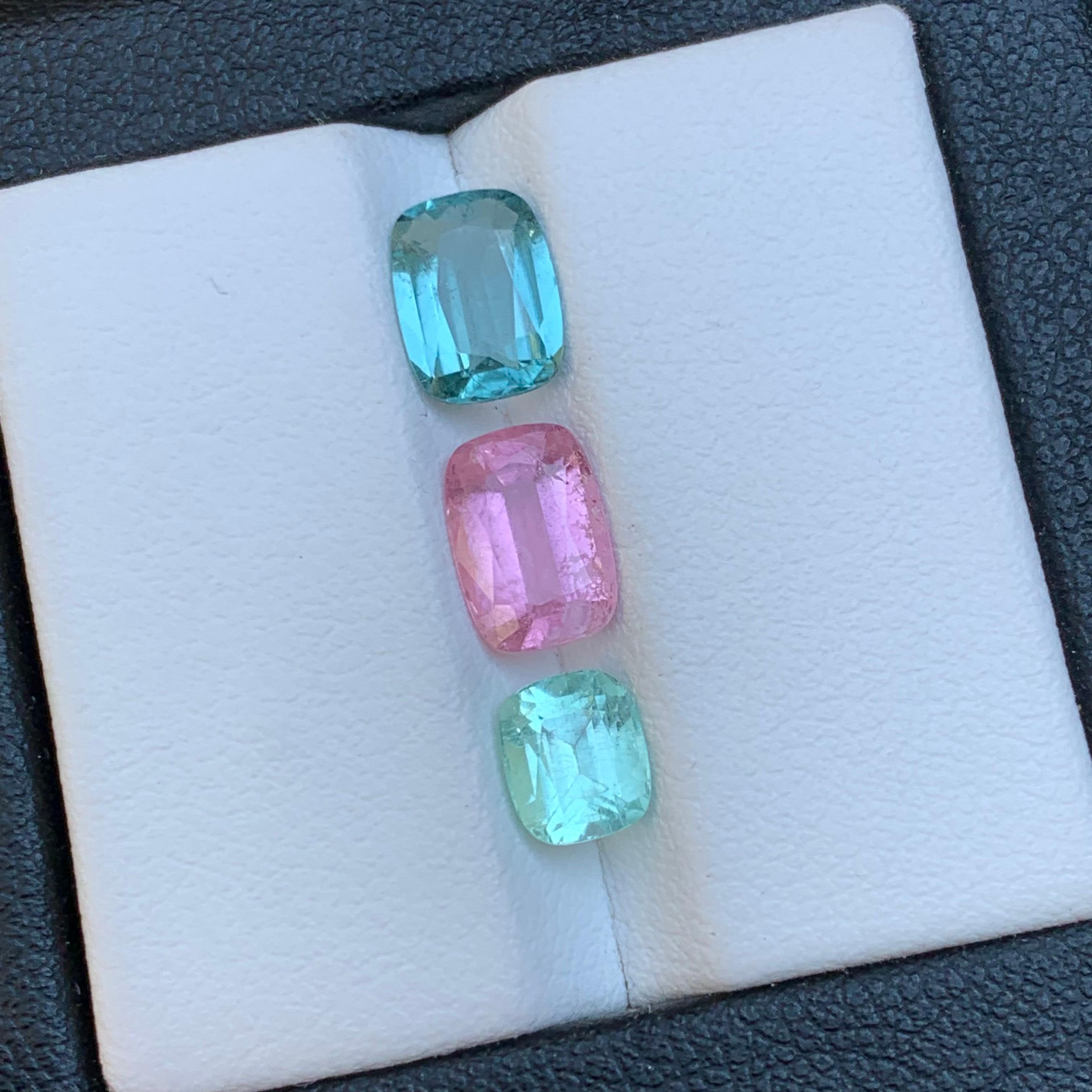Gemas sueltas de turmalina natural azul claro, rosa y verde pastel 3,55 ct-joya en venta 3