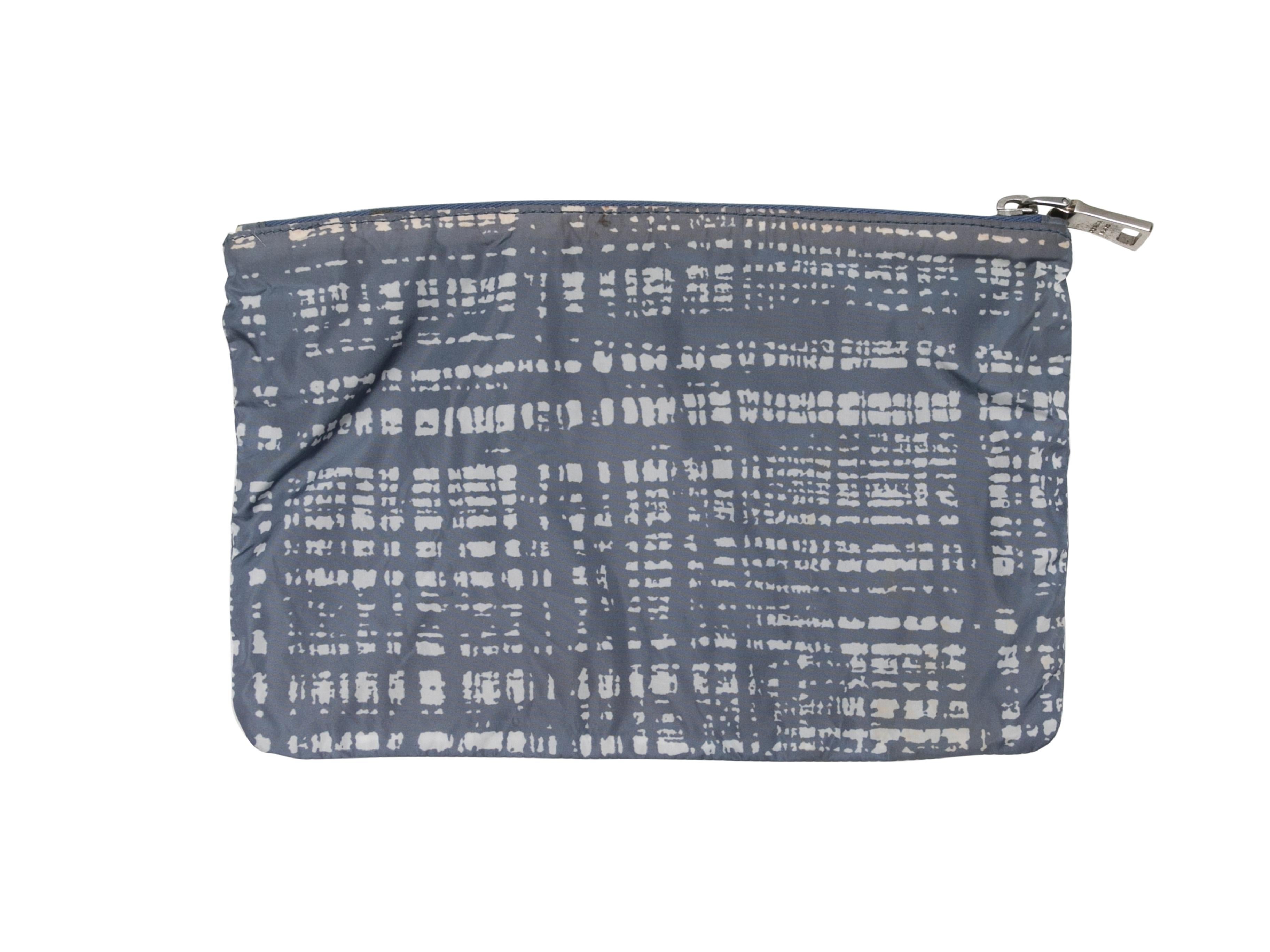 Gray Light Blue Prada Printed Nylon Zip Pouch For Sale
