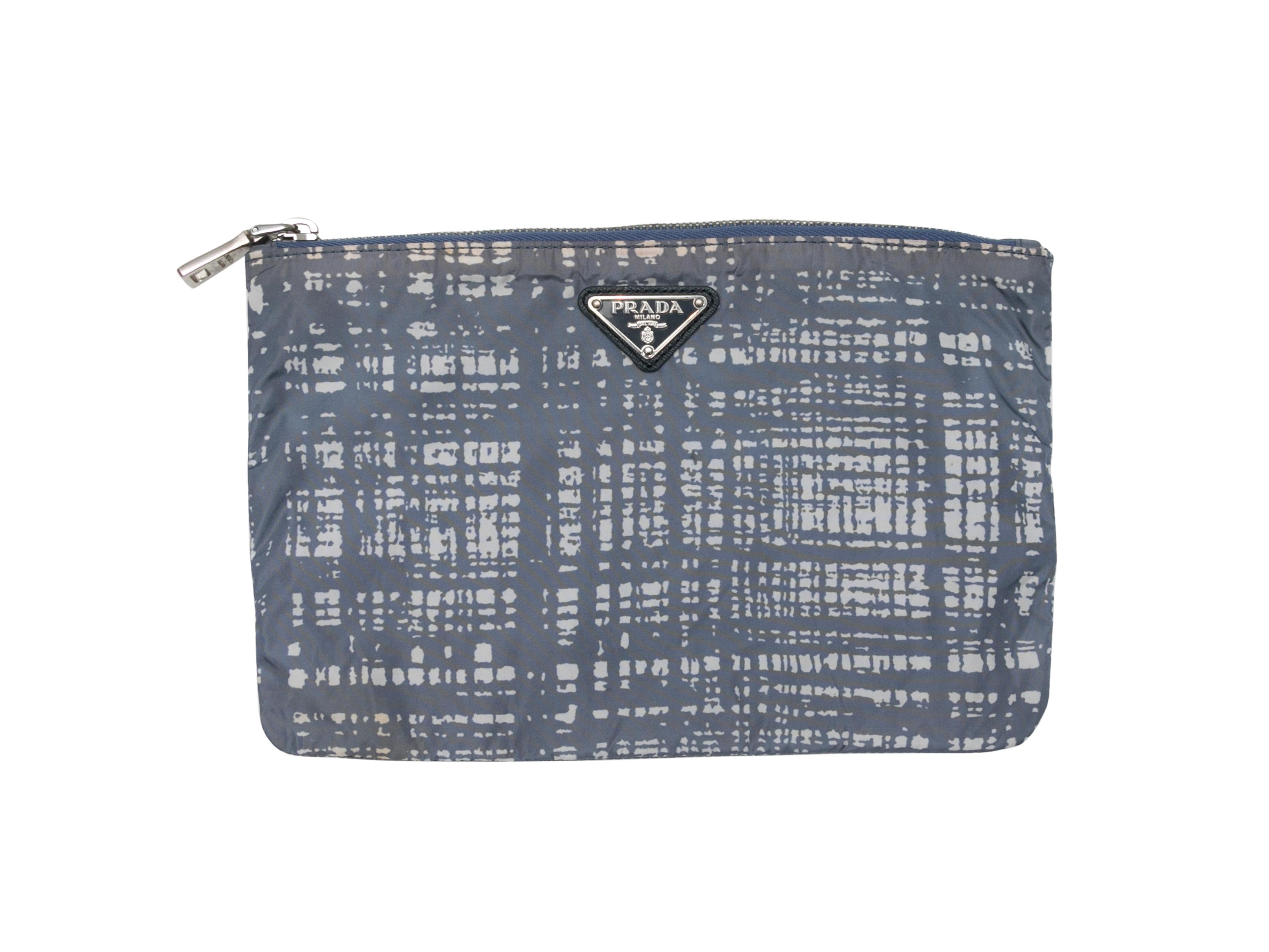 Light Blue Prada Printed Nylon Zip Pouch In Fair Condition For Sale In New York, NY