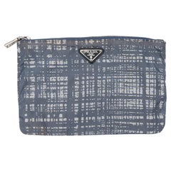 Light Blue Prada Printed Nylon Zip Pouch