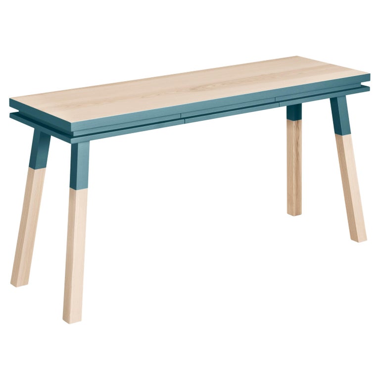 Light Blue rectangular desk console table, scandinavian design with 11