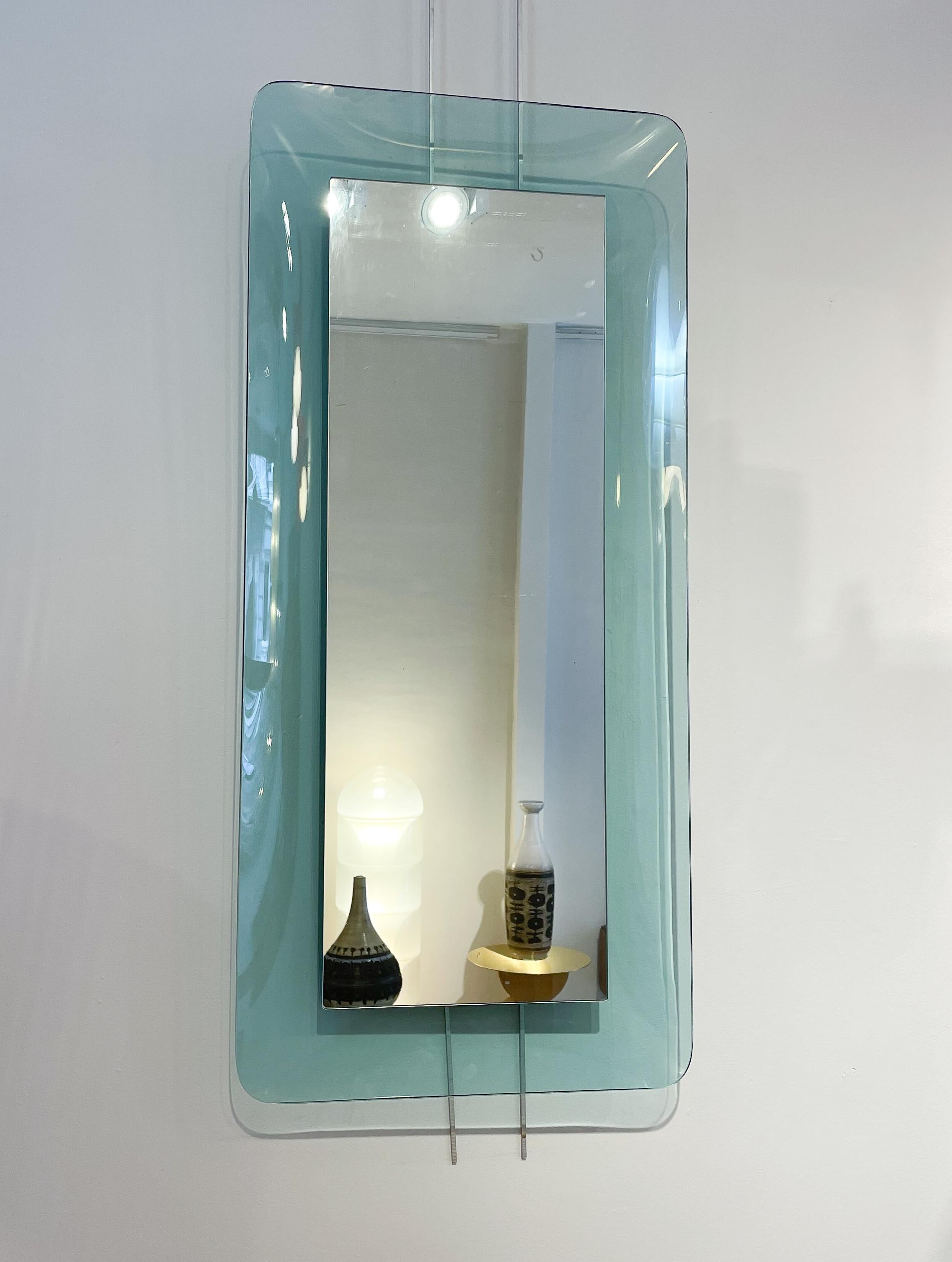 Mid-20th Century Light Blue Rectangular Mirror by Max Ingrand for Fontana Arte, Italy, 1950s