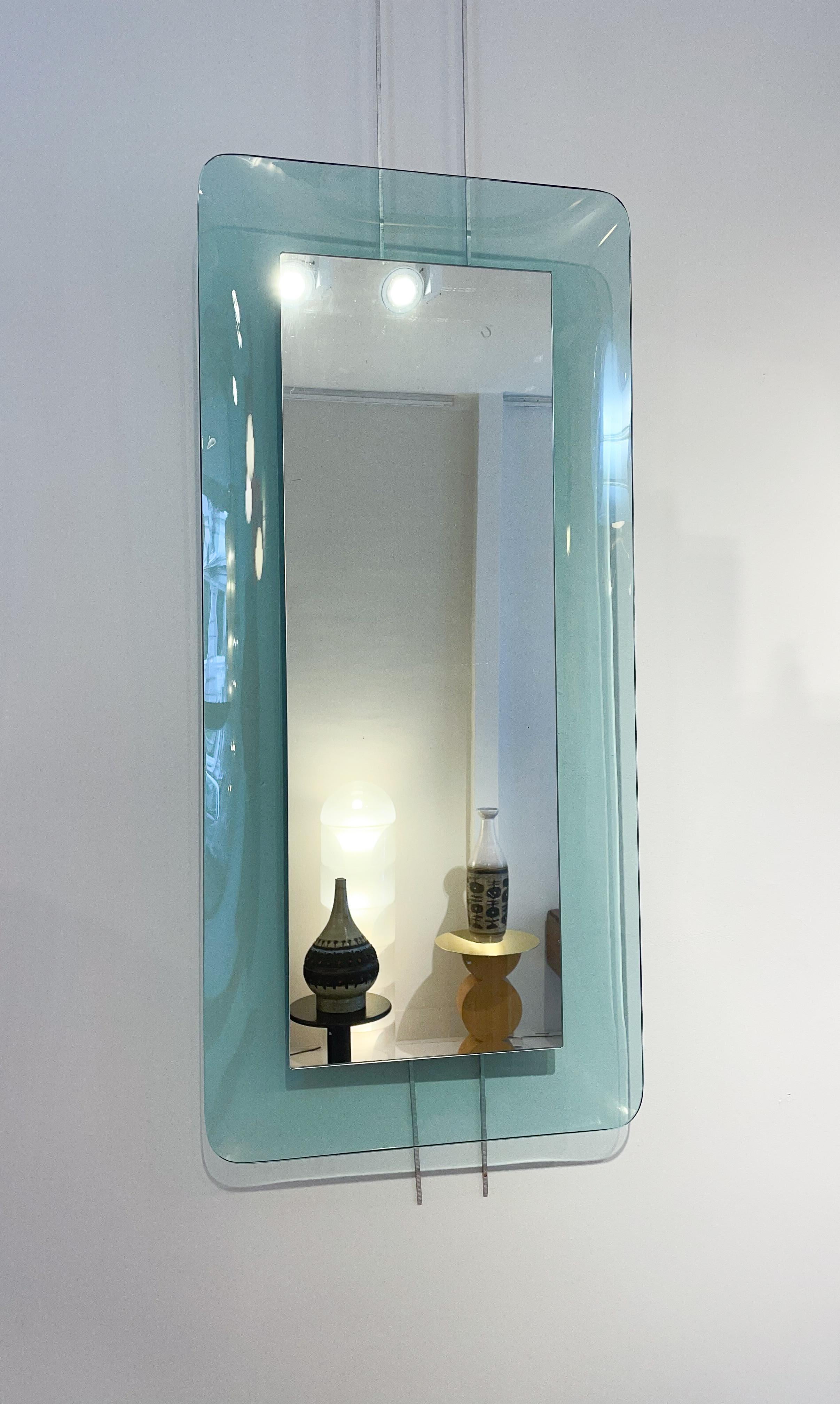 Glass Light Blue Rectangular Mirror by Max Ingrand for Fontana Arte, Italy, 1950s