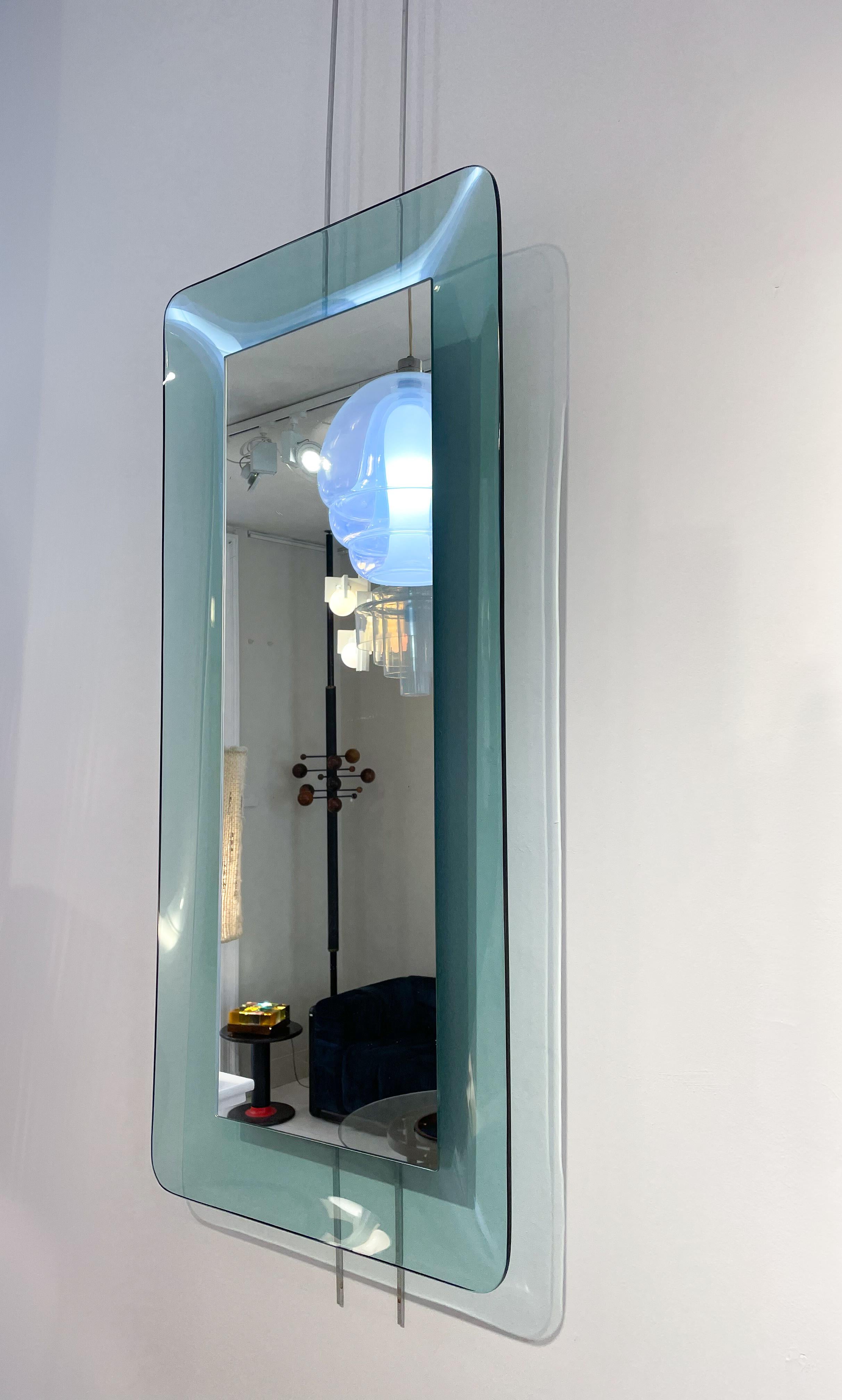 Light Blue Rectangular Mirror by Max Ingrand for Fontana Arte, Italy, 1950s 1