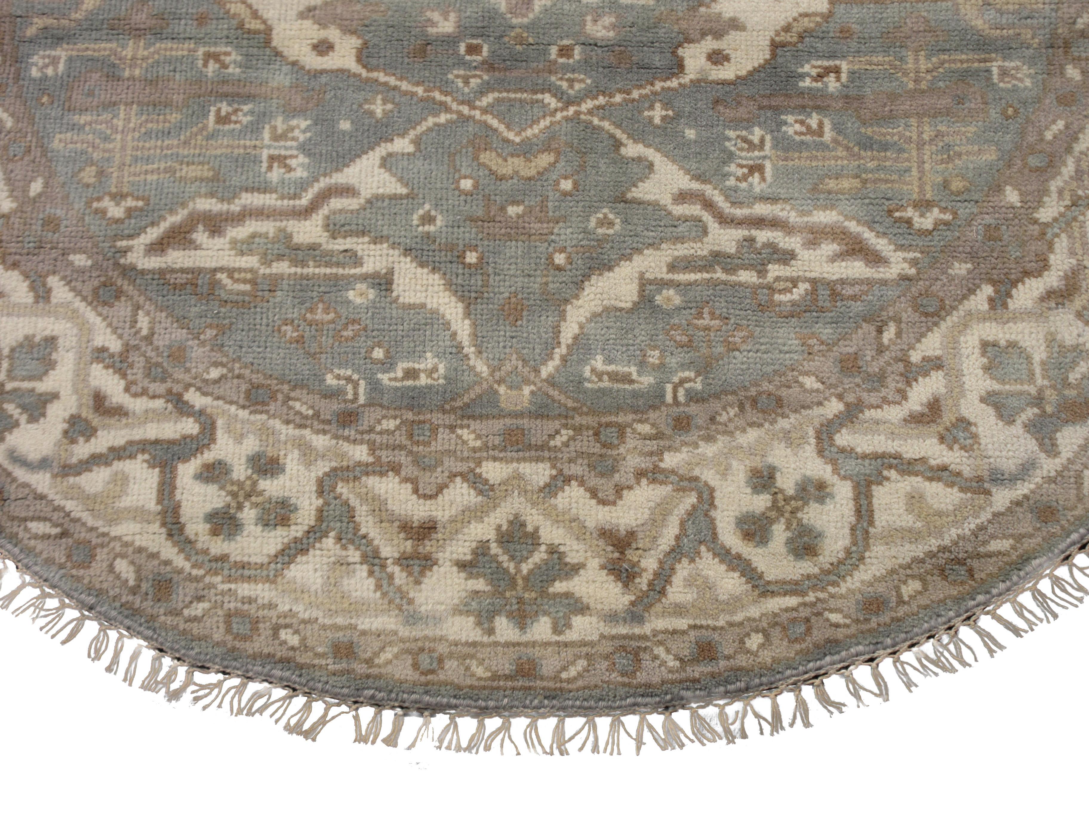 Indian Light-Blue Round Oushak Area Rug For Sale