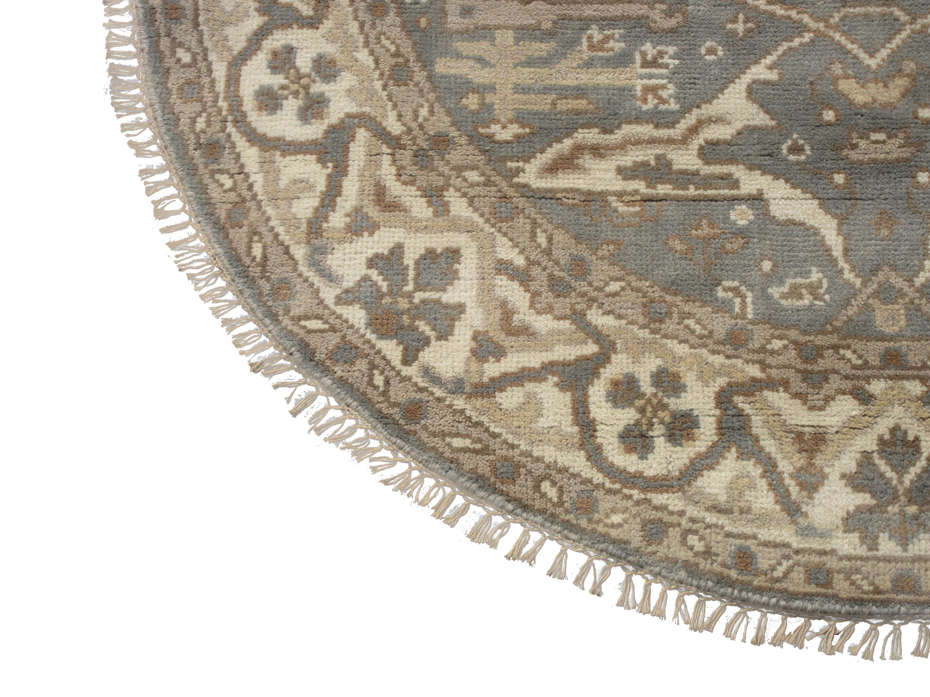 Hand-Knotted Light-Blue Round Oushak Area Rug For Sale