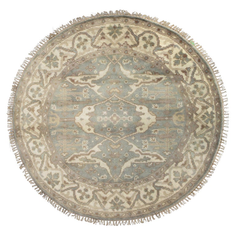 LightBlue Round Oushak Area Rug For Sale at 1stDibs
