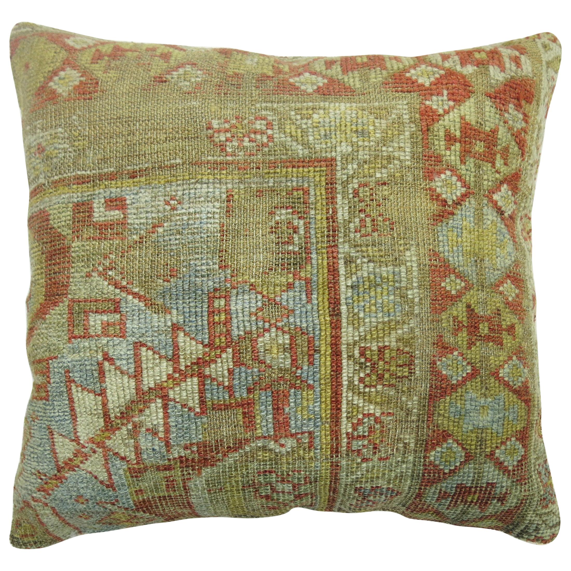 Light Blue Rust Color Antique Persian Malayer Oriental Traditional Rug Pillow For Sale