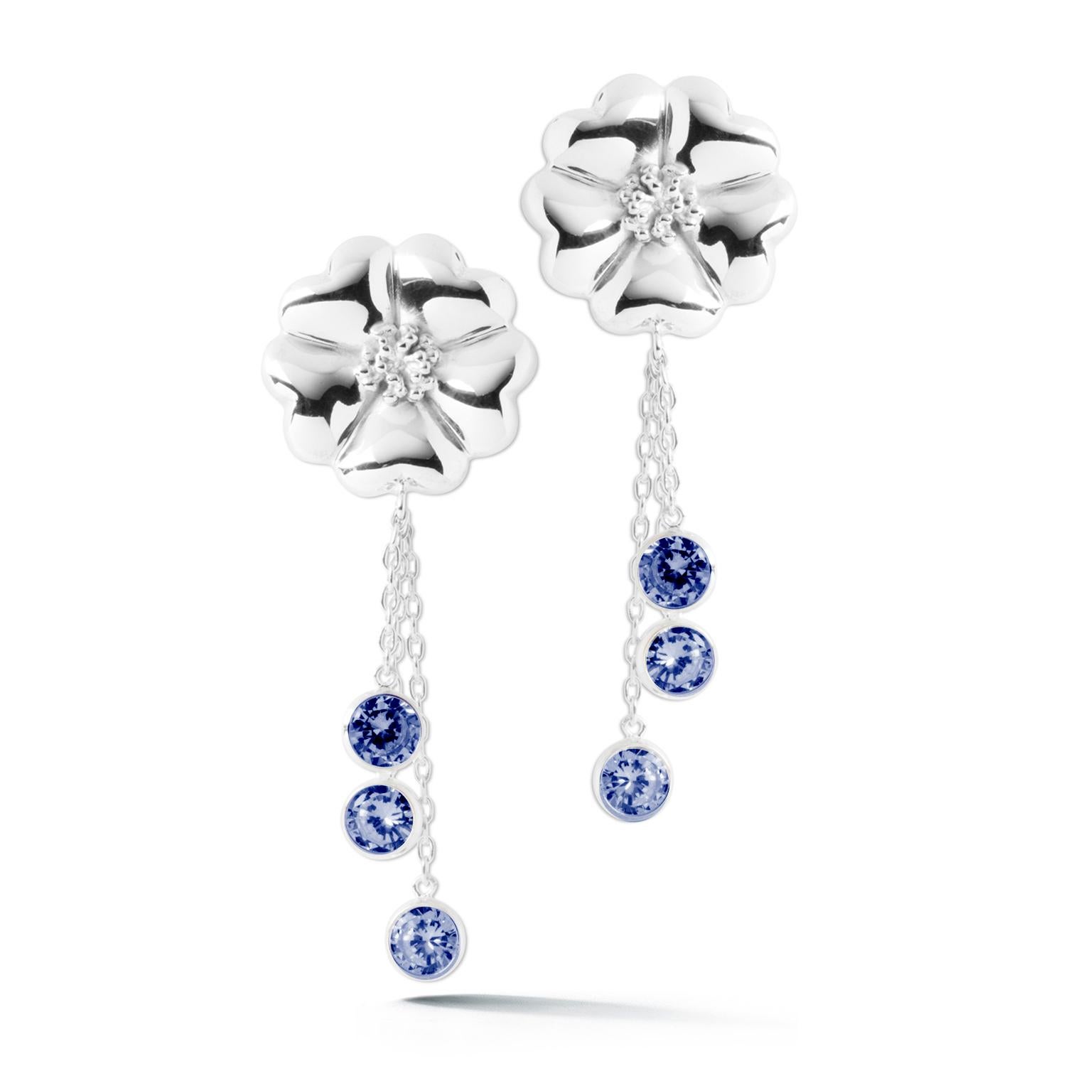 Modern Light Blue Topaz Blossom Graduated Stone Drop Earrings For Sale