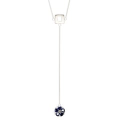 Light Blue Topaz Blossom Stone and Square Lariat Necklace