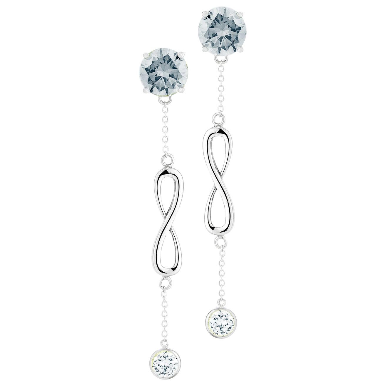 Light Blue Topaz Double Stone Infinity Chain Earrings For Sale
