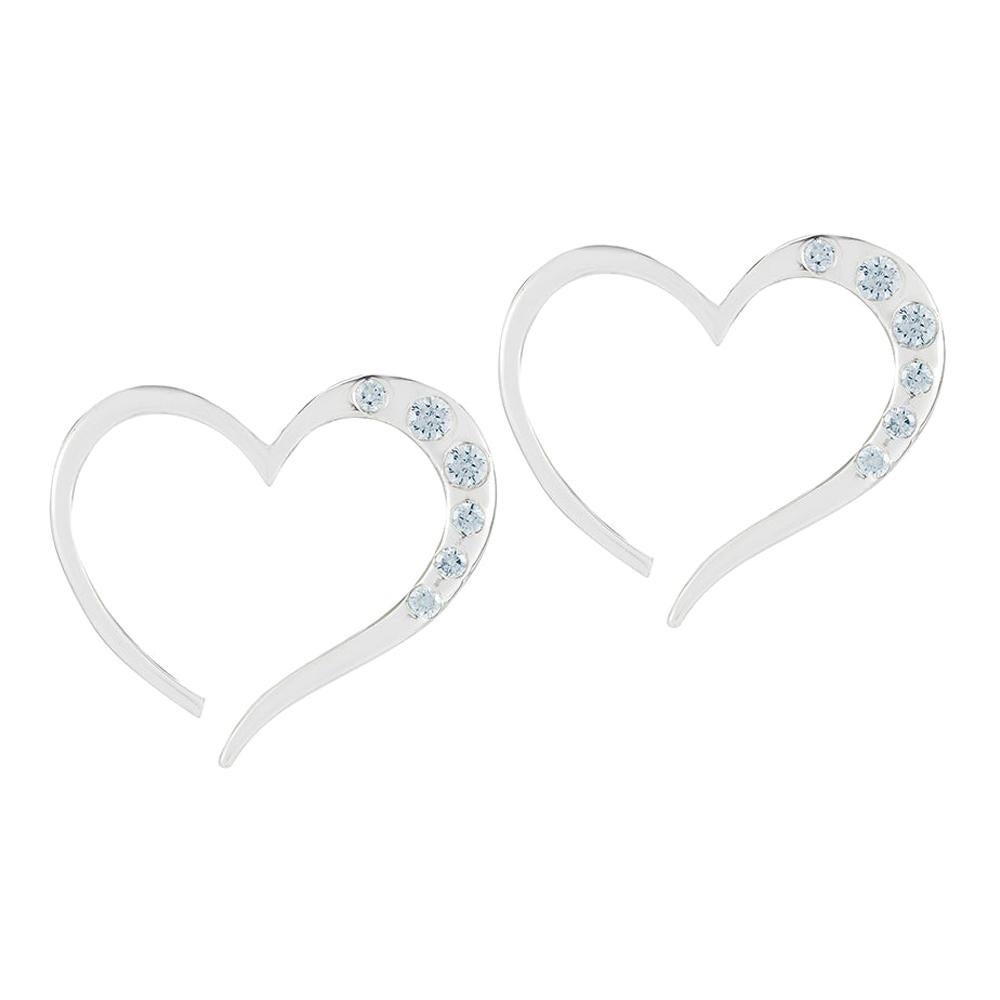 Light Blue Topaz Open Heart Pavé Stud Earrings For Sale