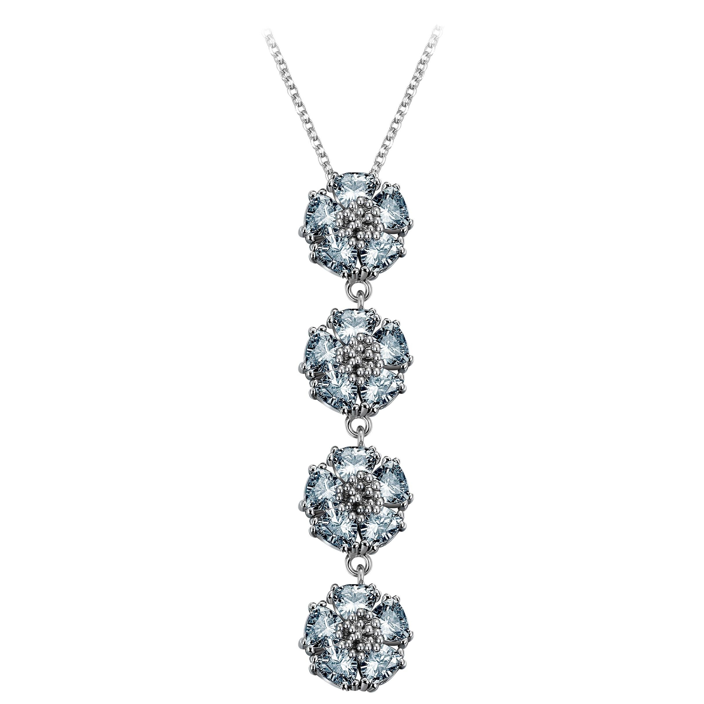 Light Blue Topaz Quadruple Vertical Blossom Gentile Necklace For Sale