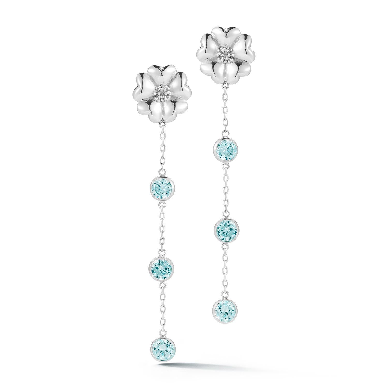 Modern Light Blue Topaz Triple Stone Drop Blossom Earrings For Sale