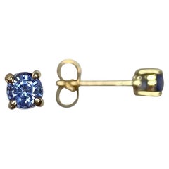 Light Blue Sapphire Yellow Gold Earring Solitaire Studs Round Cut