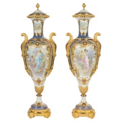 Light Blue Sèvres Porcelain Covered Vases, Gilt Bronze, Napoleon III Style.