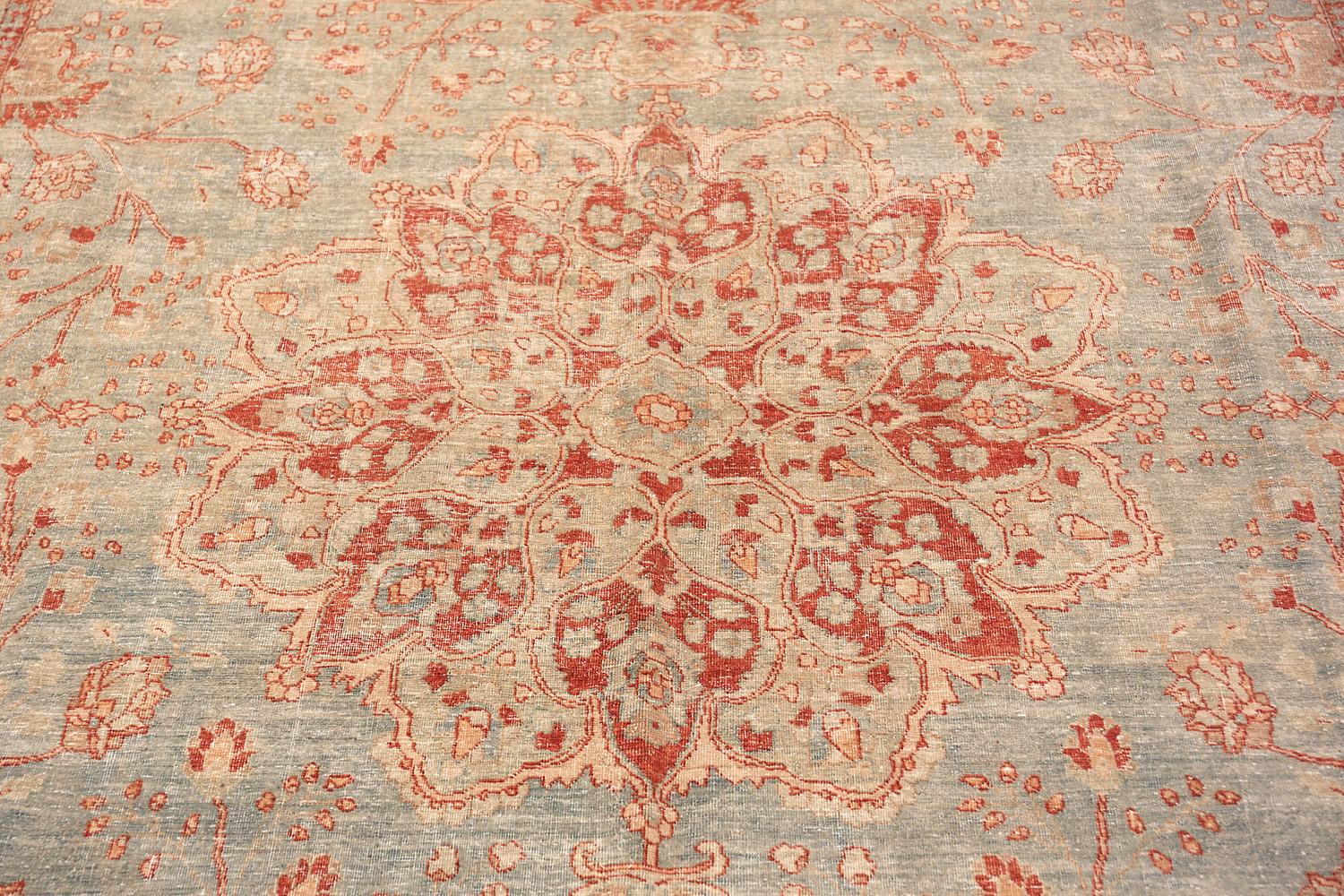 Wool Light Blue Shabby Chic Antique Persian Tabriz Rug. Size: 8 ft 4 in x 10 ft 7 in