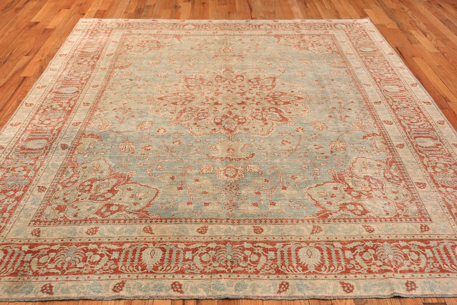 Light Blue Shabby Chic Antique Persian Tabriz Rug. Size: 8 ft 4 in x 10 ft 7 in 3
