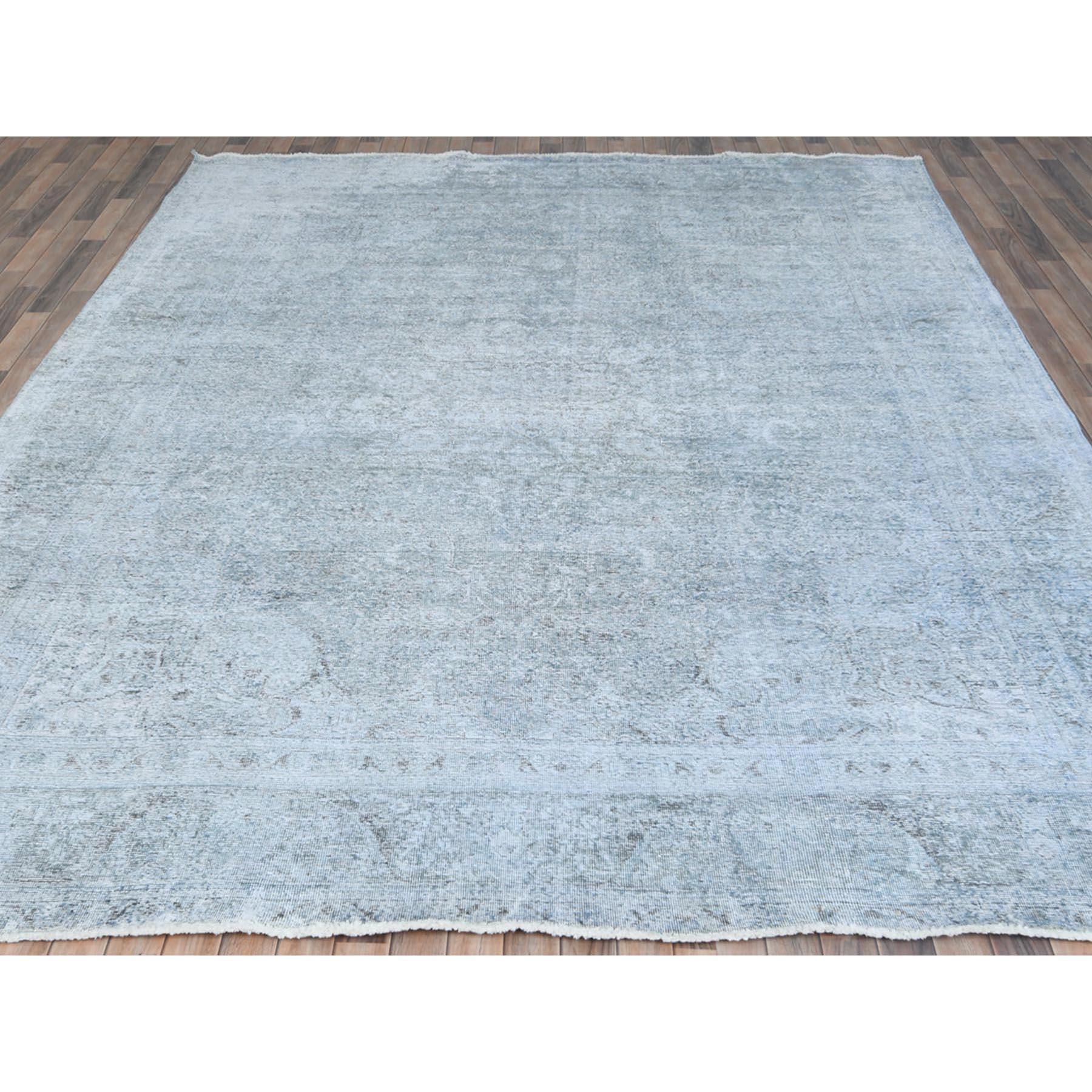 Hand-Knotted Light Blue Shabby Chic Vintage Persian Tabriz Hand Knotted Worn Wool Rug For Sale