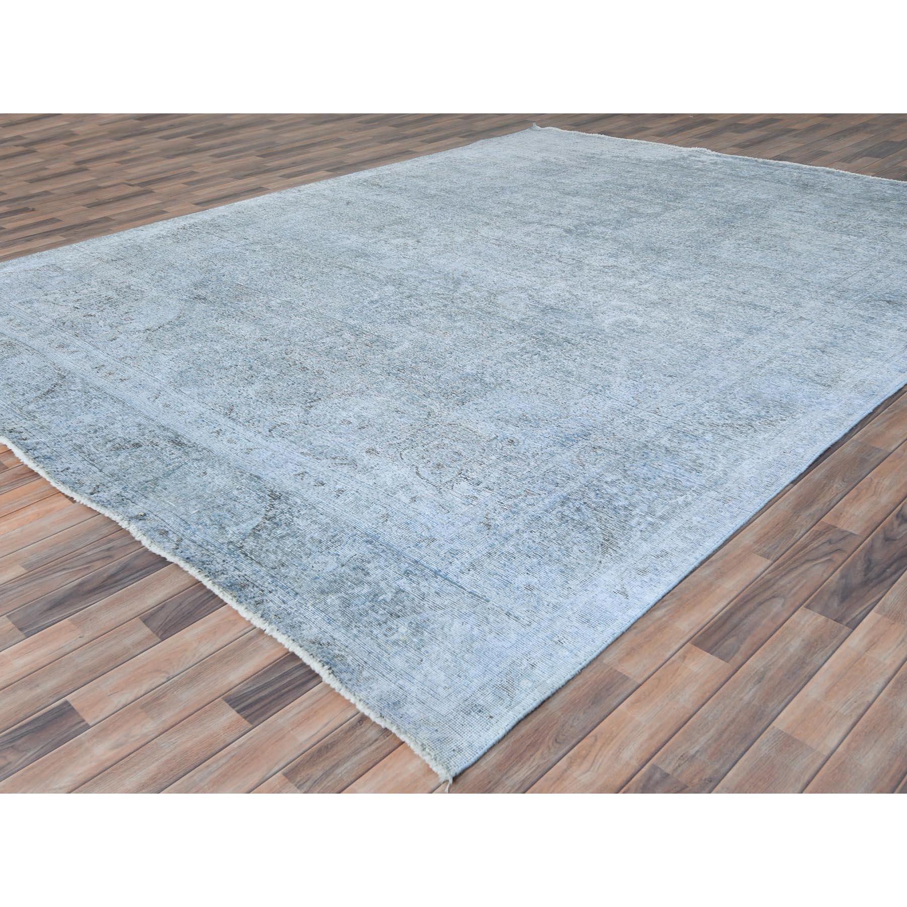 Light Blue Shabby Chic Vintage Persian Tabriz Hand Knotted Worn Wool Rug In Good Condition For Sale In Carlstadt, NJ
