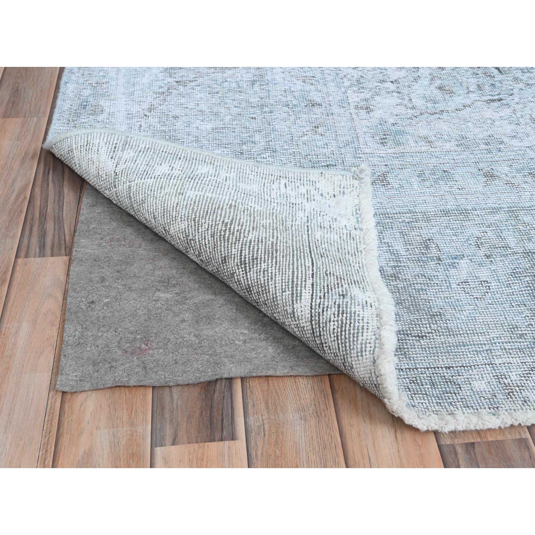 Mid-20th Century Light Blue Shabby Chic Vintage Persian Tabriz Hand Knotted Worn Wool Rug For Sale