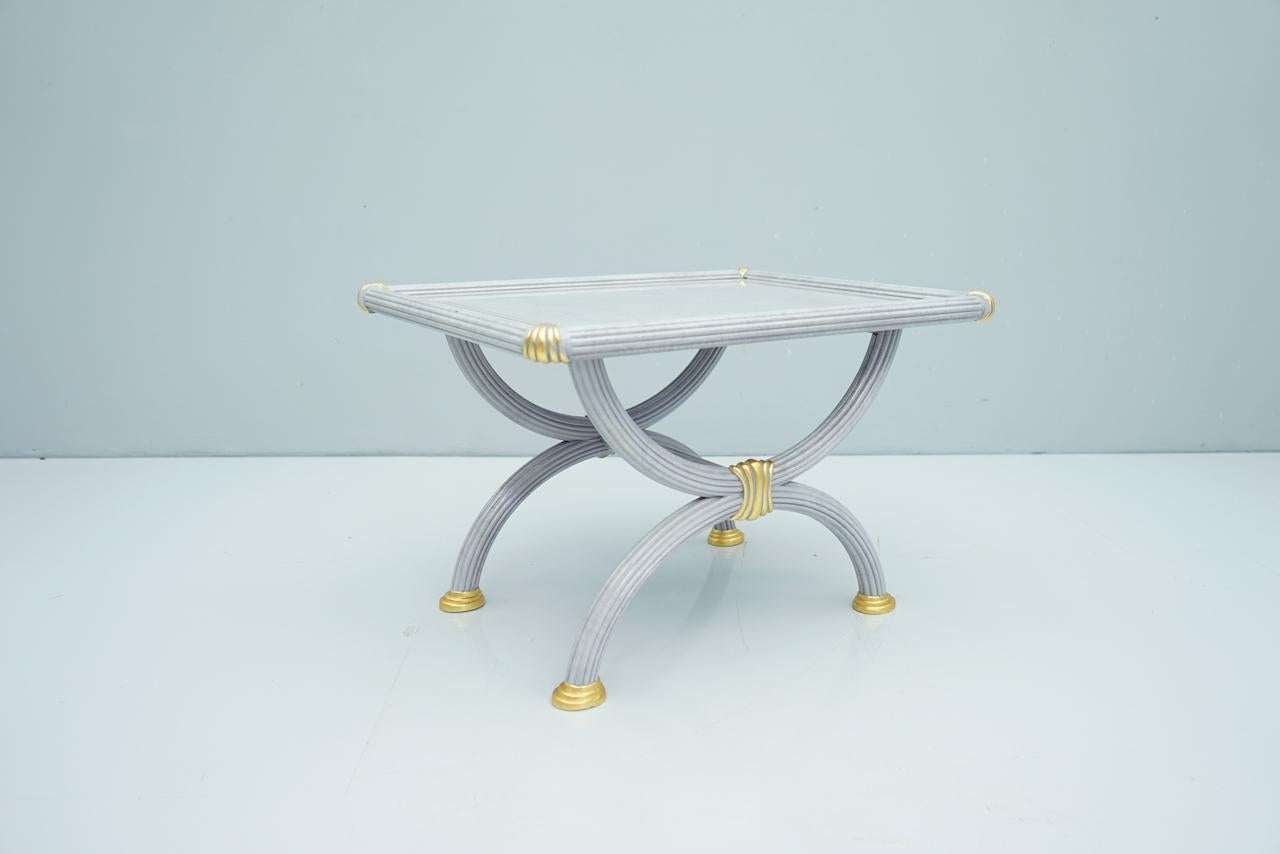 Gold Plate Light Blue Side Table by StyleArte, Italy, 1980s For Sale