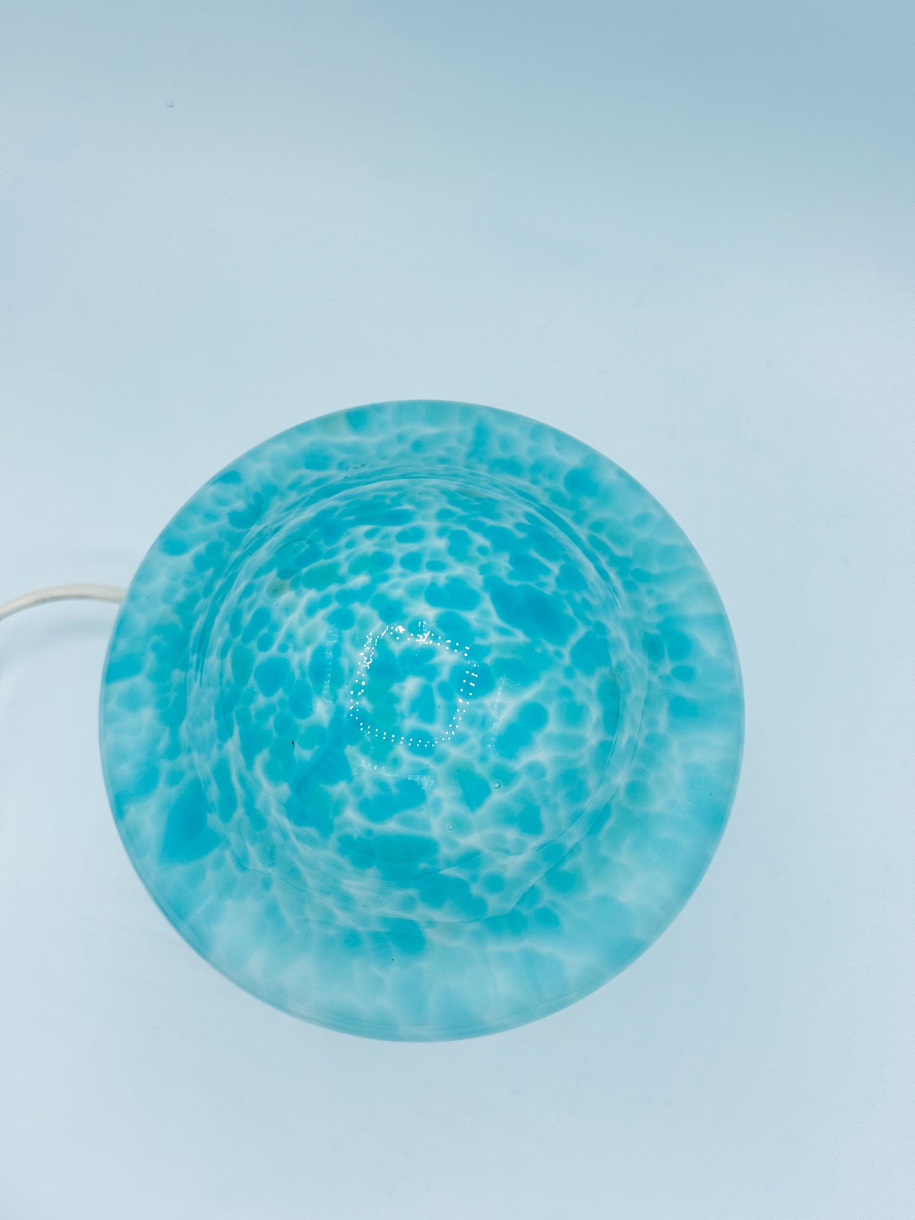 Scandinavian Modern Light Blue Small Table Mushroom Glass Lamp Mid Century  by Monica Backström For Sale
