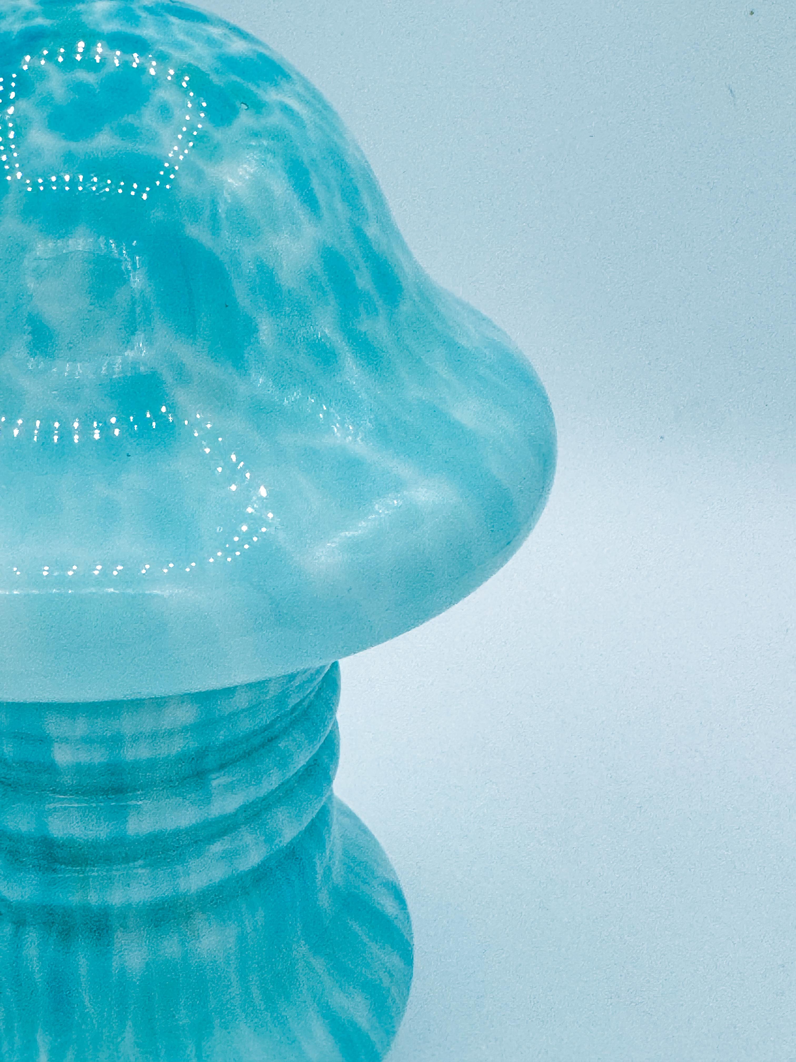 Swedish Light Blue Small Table Mushroom Glass Lamp Mid Century  by Monica Backström For Sale