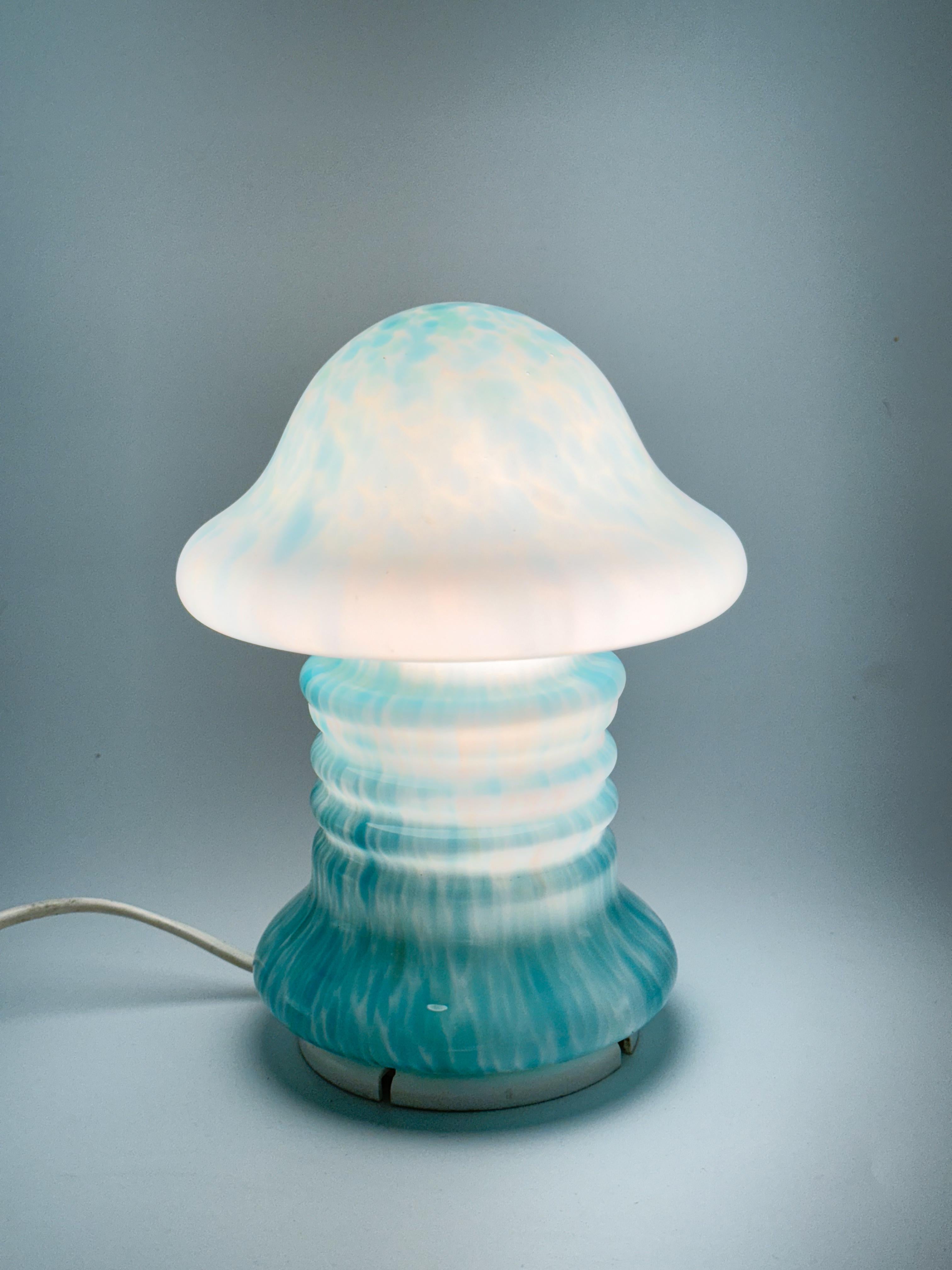 18th Century Light Blue Small Table Mushroom Glass Lamp Mid Century  by Monica Backström For Sale