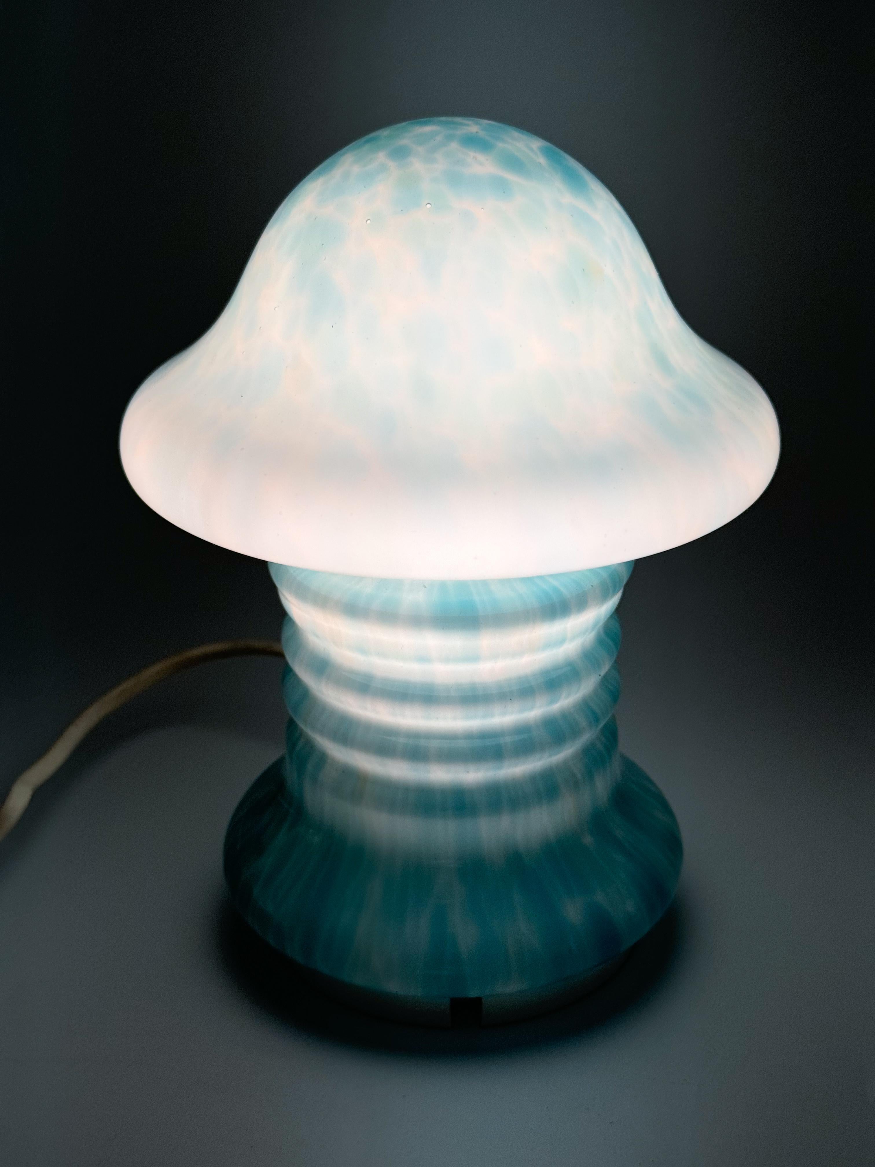 Art Glass Light Blue Small Table Mushroom Glass Lamp Mid Century  by Monica Backström For Sale