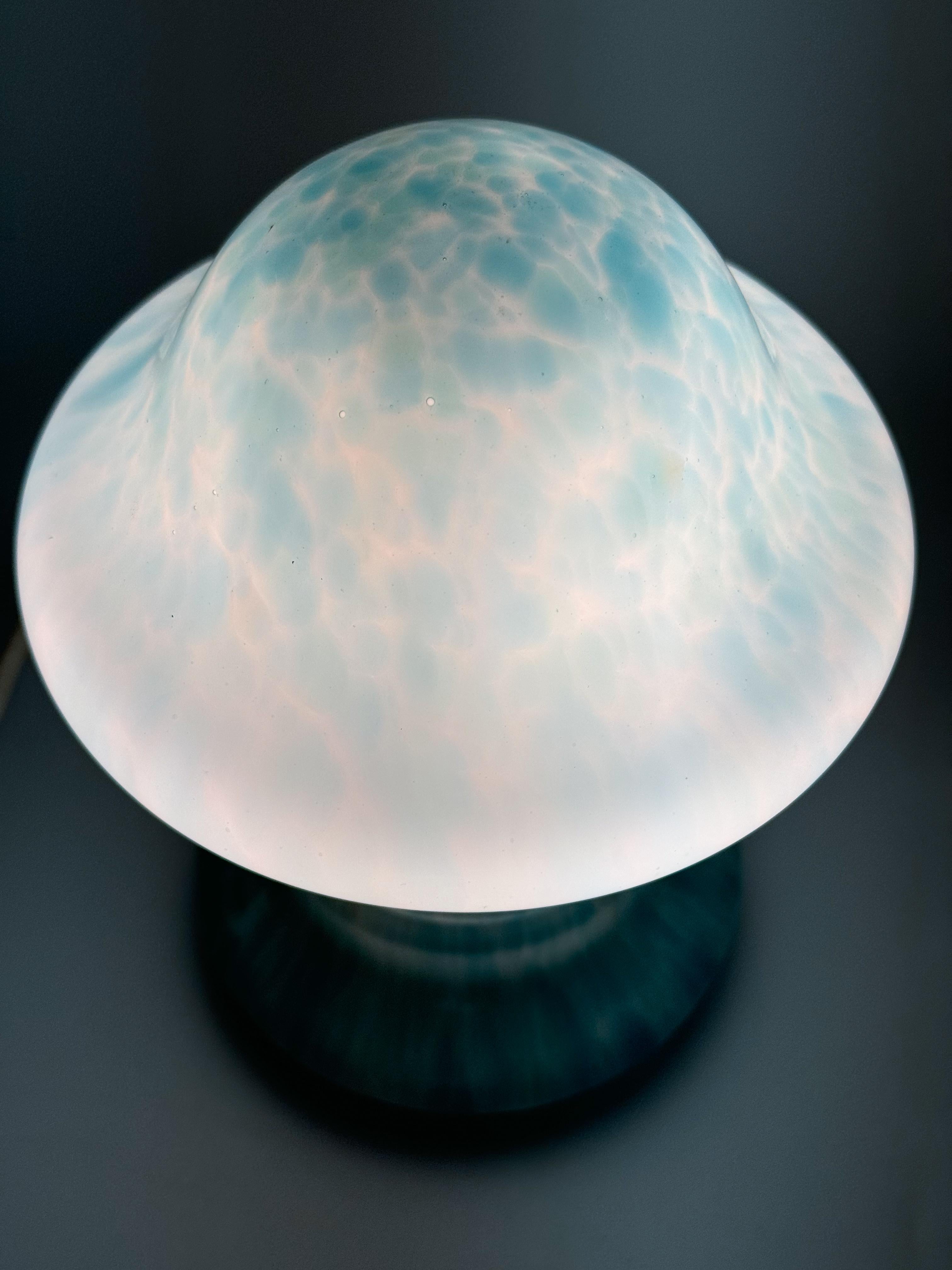 Light Blue Small Table Mushroom Glass Lamp Mid Century  by Monica Backström For Sale 1