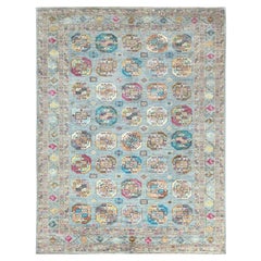 Light Blue Soft Wool Hand Knotted Afghan Super Kazak Oriental Rug 8'8" x 11'9"