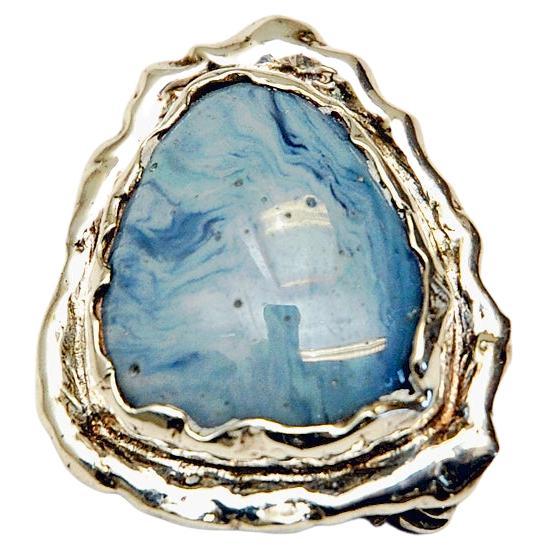 Light Blue Stone Silver Brooch by Bergslagssmycke O Nordström -Sweden 1960s