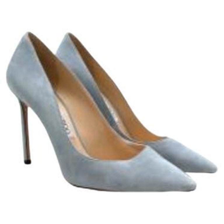 Light blue suede heeled pumps For Sale at 1stDibs