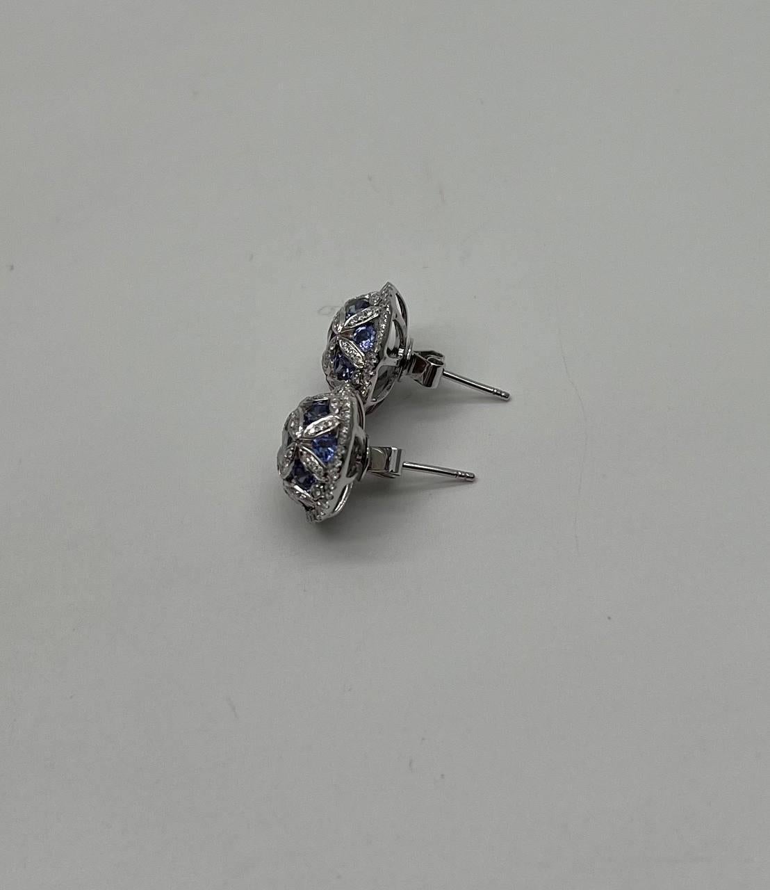 Mixed Cut Light Blue Tanzanite White Diamonds 14K White Gold Unique Earrings & Ring Set For Sale