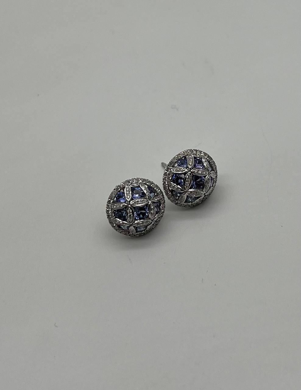 Light Blue Tanzanite White Diamonds 14K White Gold Unique Earrings & Ring Set For Sale 1