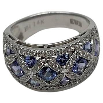 Light Blue Tanzanite White Diamonds 14K White Gold Unique Earrings & Ring Set For Sale
