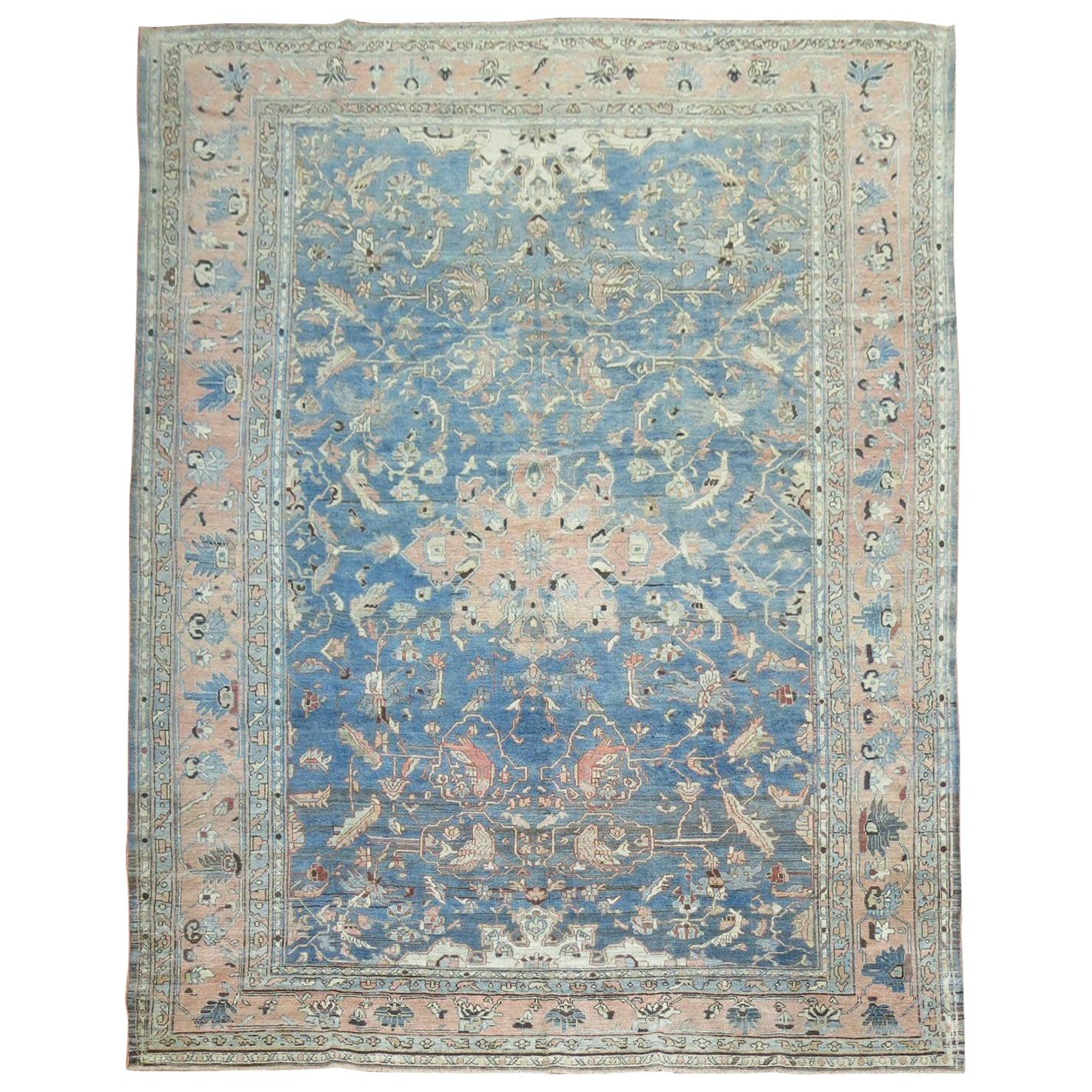 Light Blue Terracotta 20th Century Room Size Pigeon Motif Persian Malayer Rug