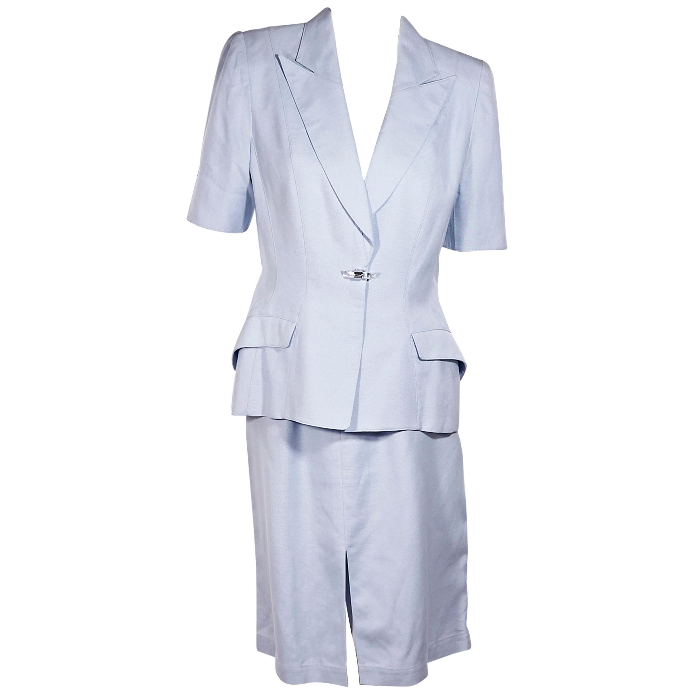  Thierry Mugler Light Blue Skirt Suit Set