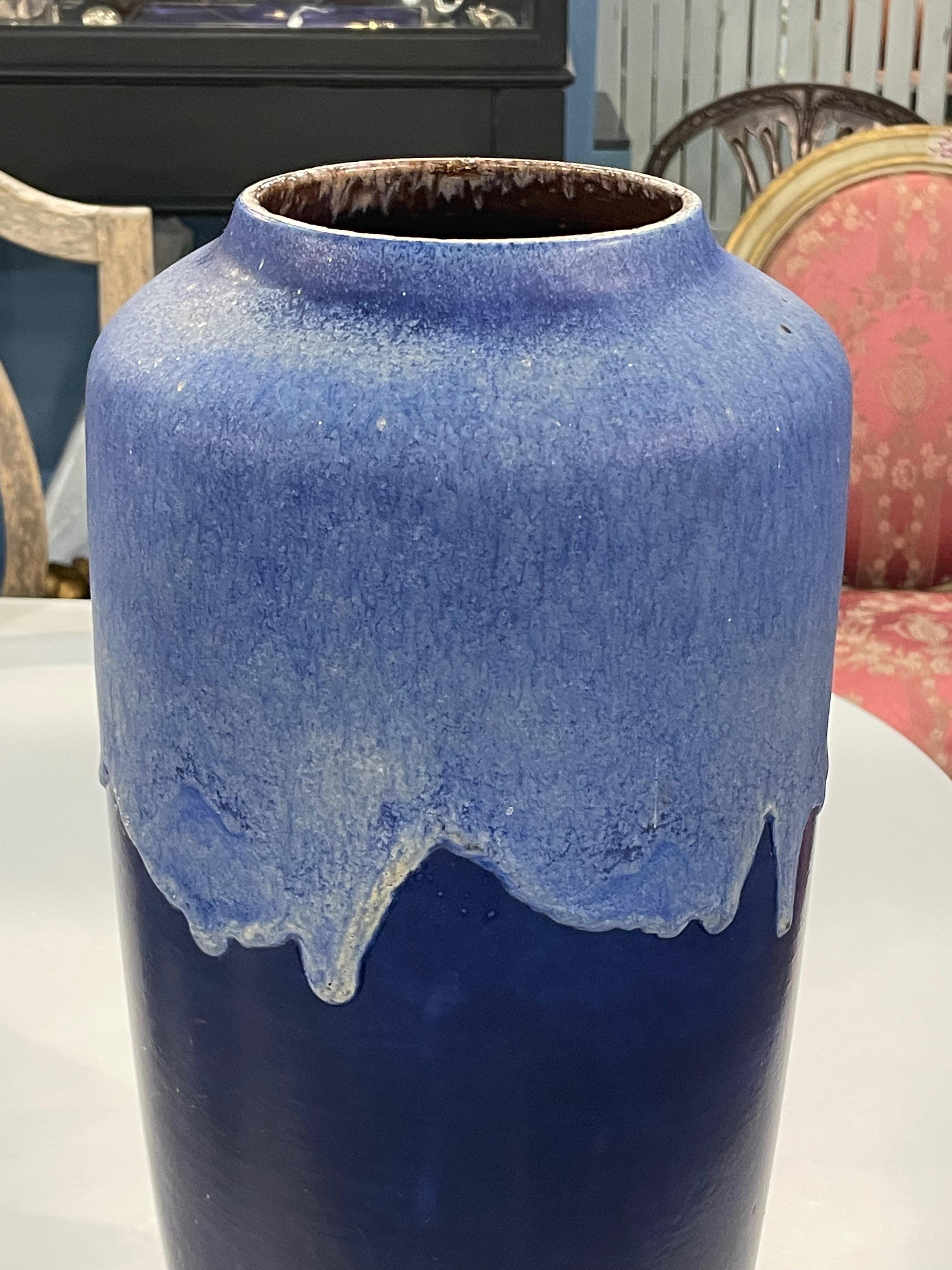 Light Blue Top, Dark Blue Base Drip Glaze Vase, Germany, Mid Century In Good Condition For Sale In New York, NY