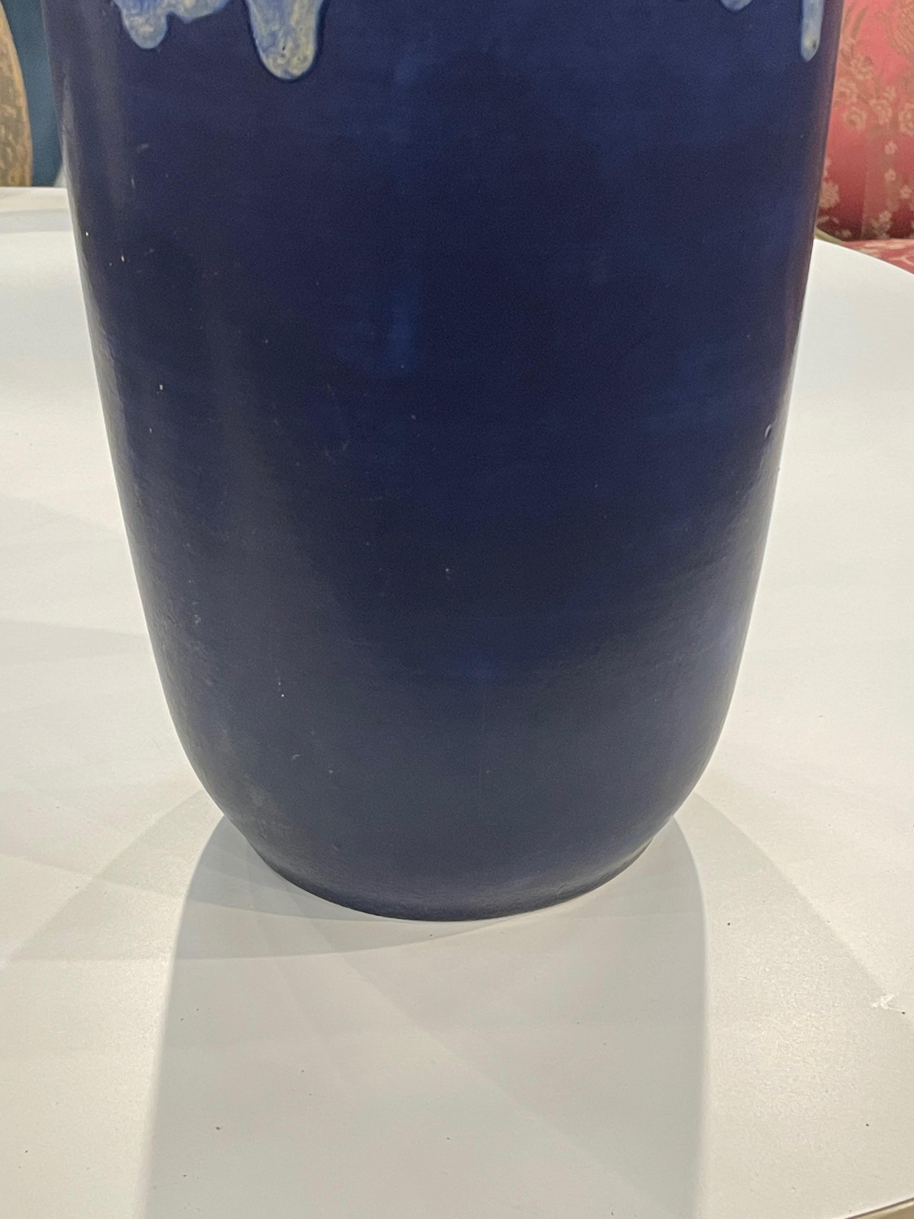 Ceramic Light Blue Top, Dark Blue Base Drip Glaze Vase, Germany, Mid Century