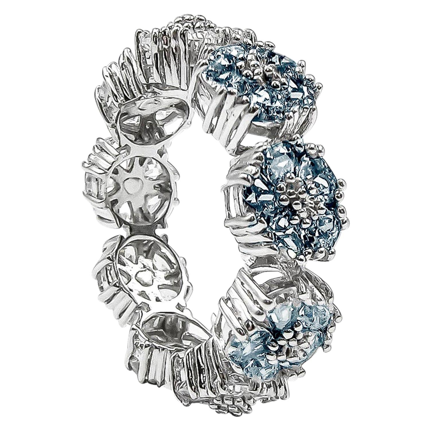 For Sale:  Light Blue Topaz Blossom Gemstone Trinity Ring