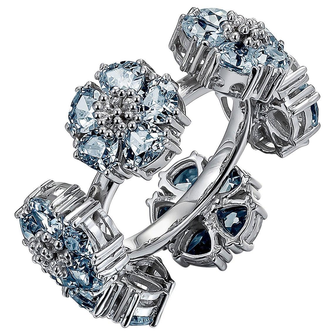For Sale:  Light Blue Topaz Blossom Gemstone Wraparound Ring