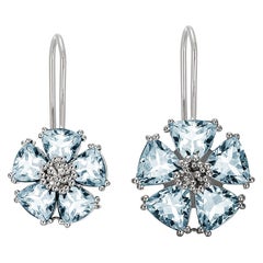 Light Blue Topaz Blossom Large Stone Mismatched Wire Earrings